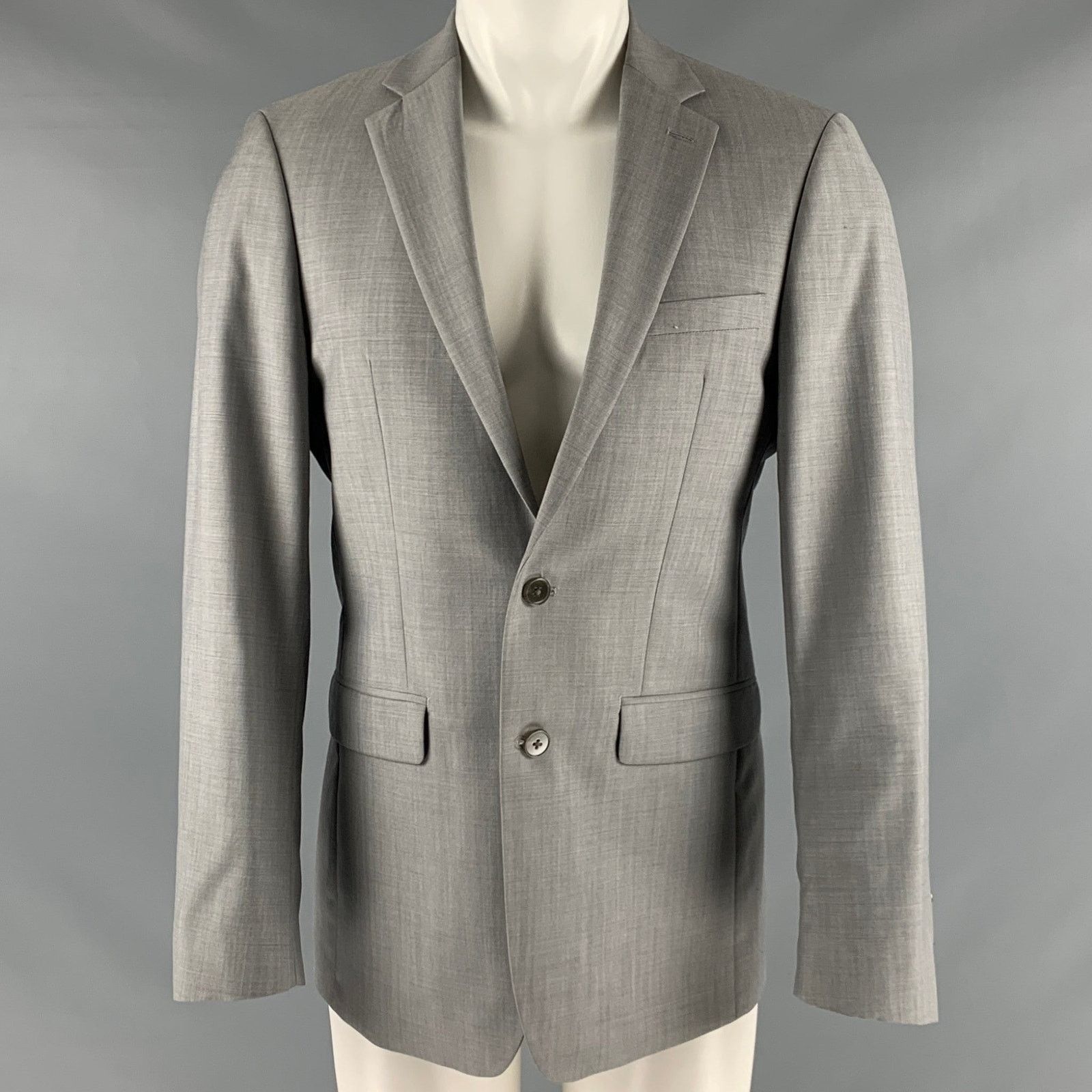 Calvin Klein CALVIN KLEIN Size 38 Grey Wool Notch Lapel Sport Coat Size 38R - 1 Thumbnail