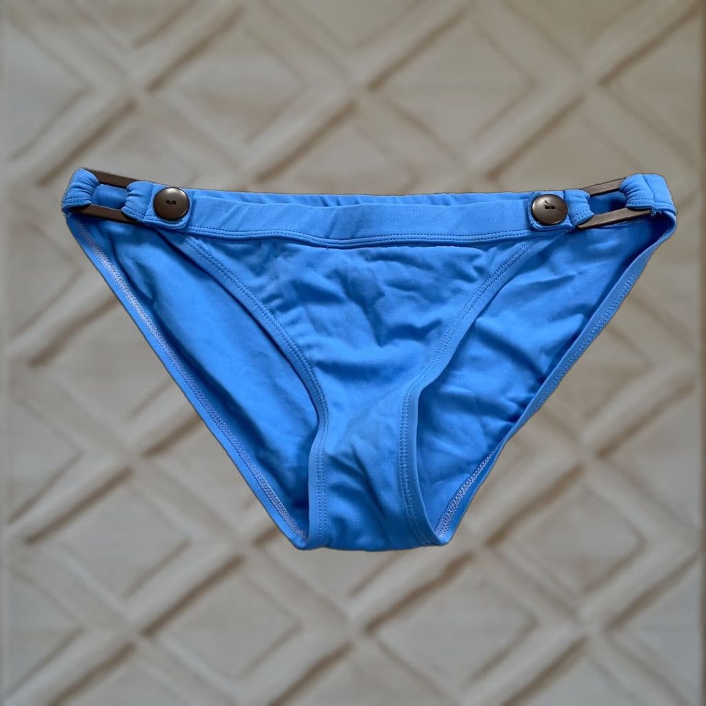 Vintage Sand N Sun Bikini Bottom Women's Medium Solid Blue Nylon with Buttons Beach Size 32" / US 10 / IT 46 - 1 Thumbnail