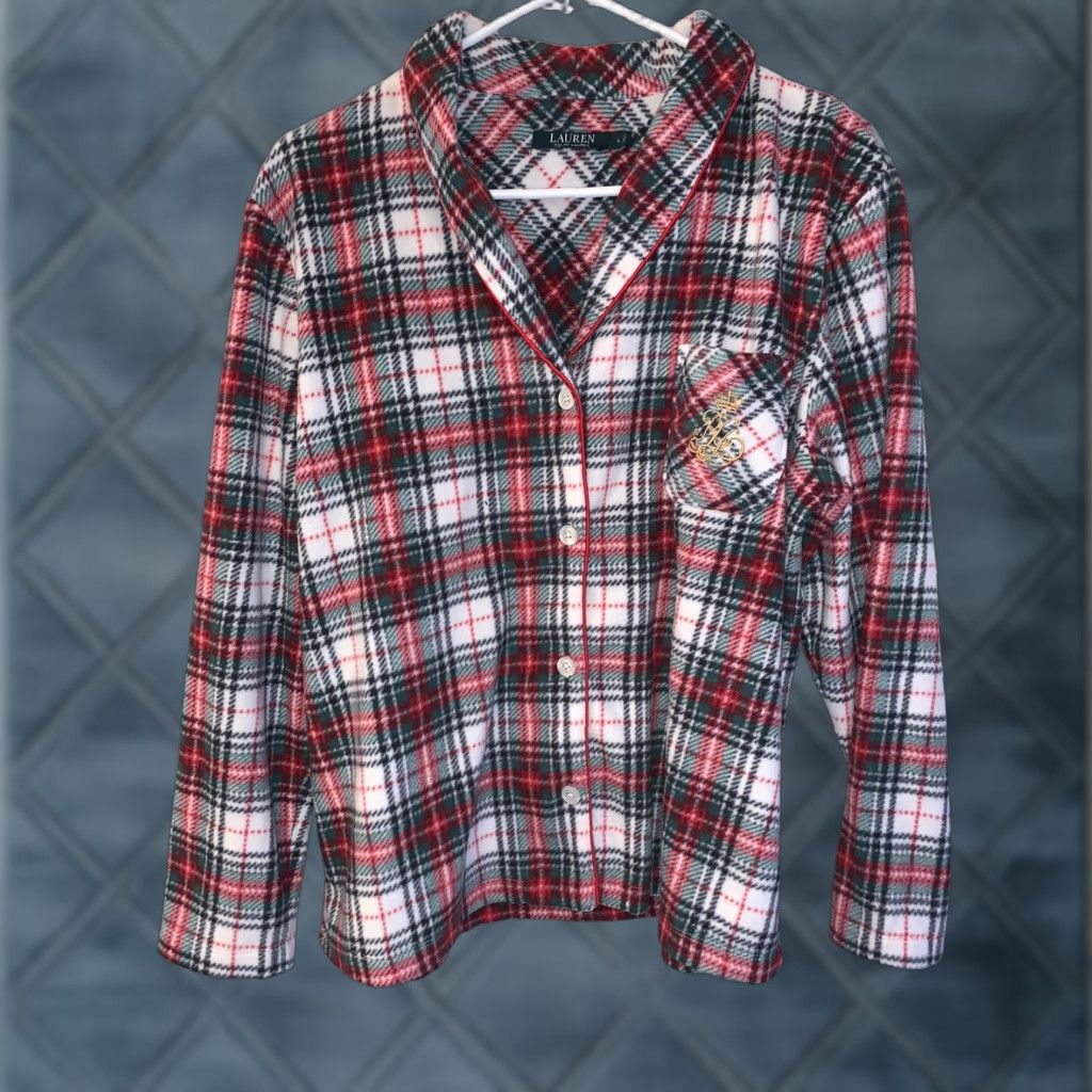 Ralph Lauren Lauren Ralph Lauren Women's Top L White, Red & Green Plaid Cotton NOT FLANNEL Size L / US 10 / IT 46 - 1 Thumbnail