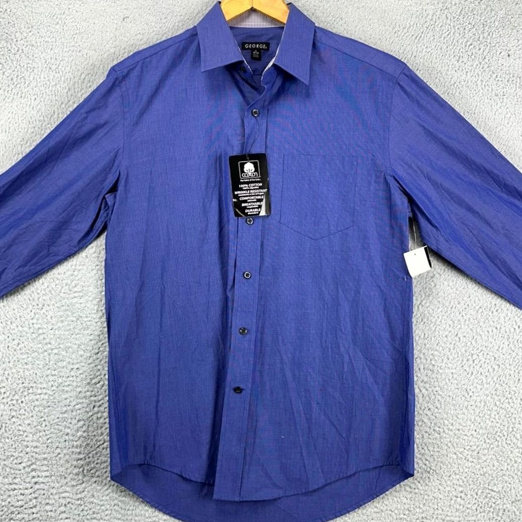 George George Button-Up Shirt Mens M Blue Long Sleeve 100% Cotton Casual NEW Size US M / EU 48-50 / 2 - 3 Thumbnail