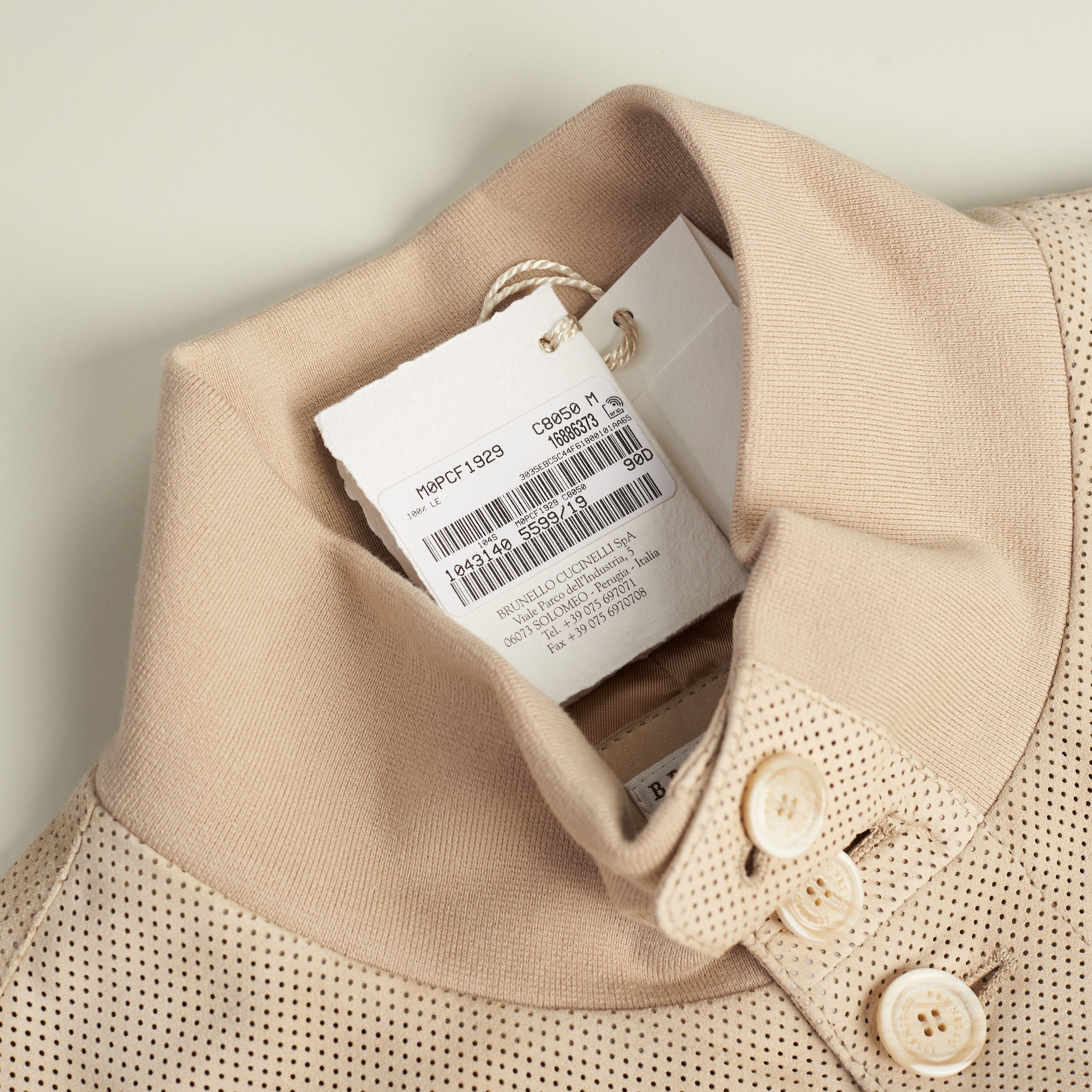 Brunello Cucinelli Light Beige Perforated Leather Jacket - Stand Up Collar Size US M / EU 48-50 / 2 - 11 Thumbnail