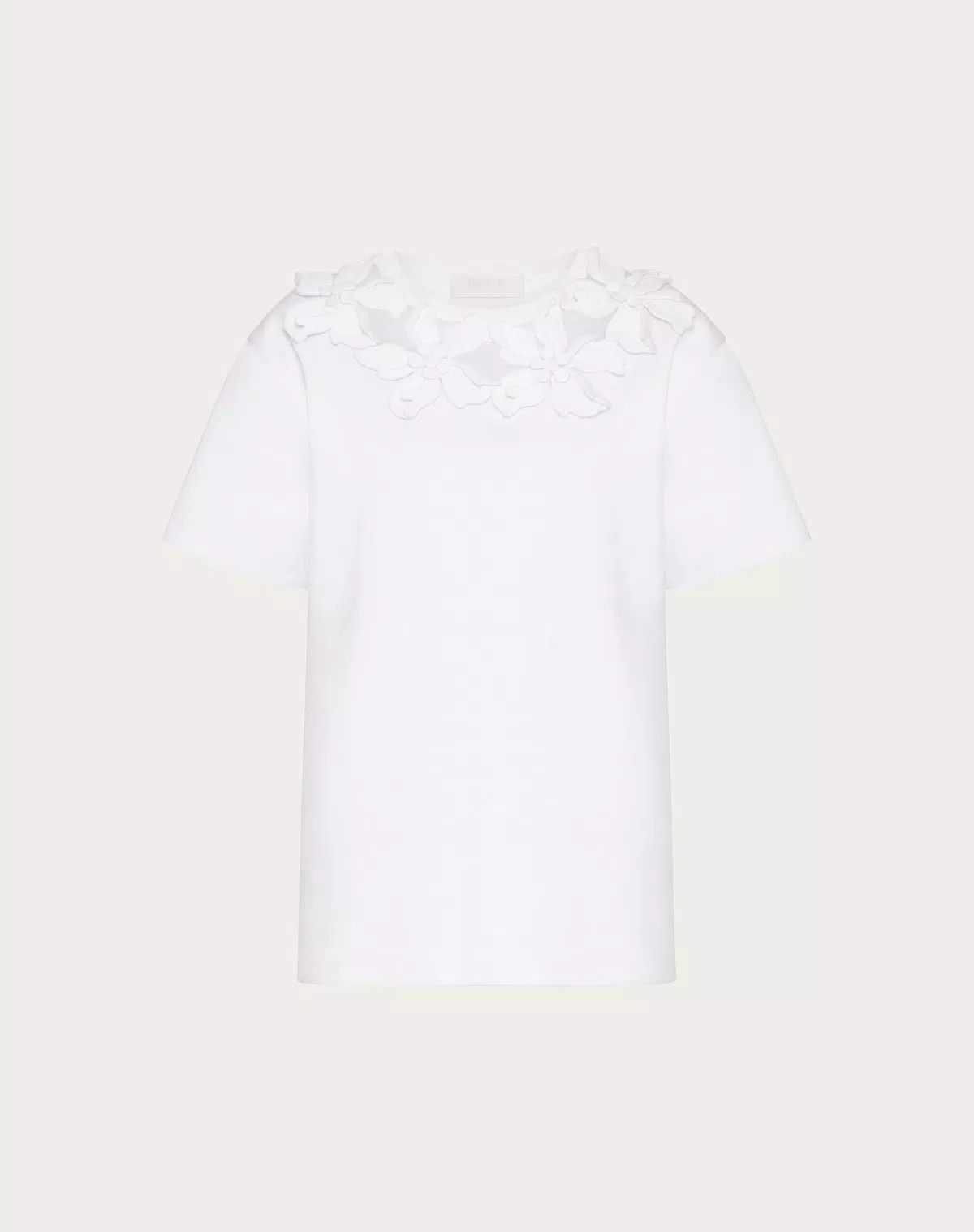 Valentino o1s1wg110525 Embroidered Cotton Jersey T-Shirt in White Size M / US 6-8 / IT 42-44 - 1 Thumbnail