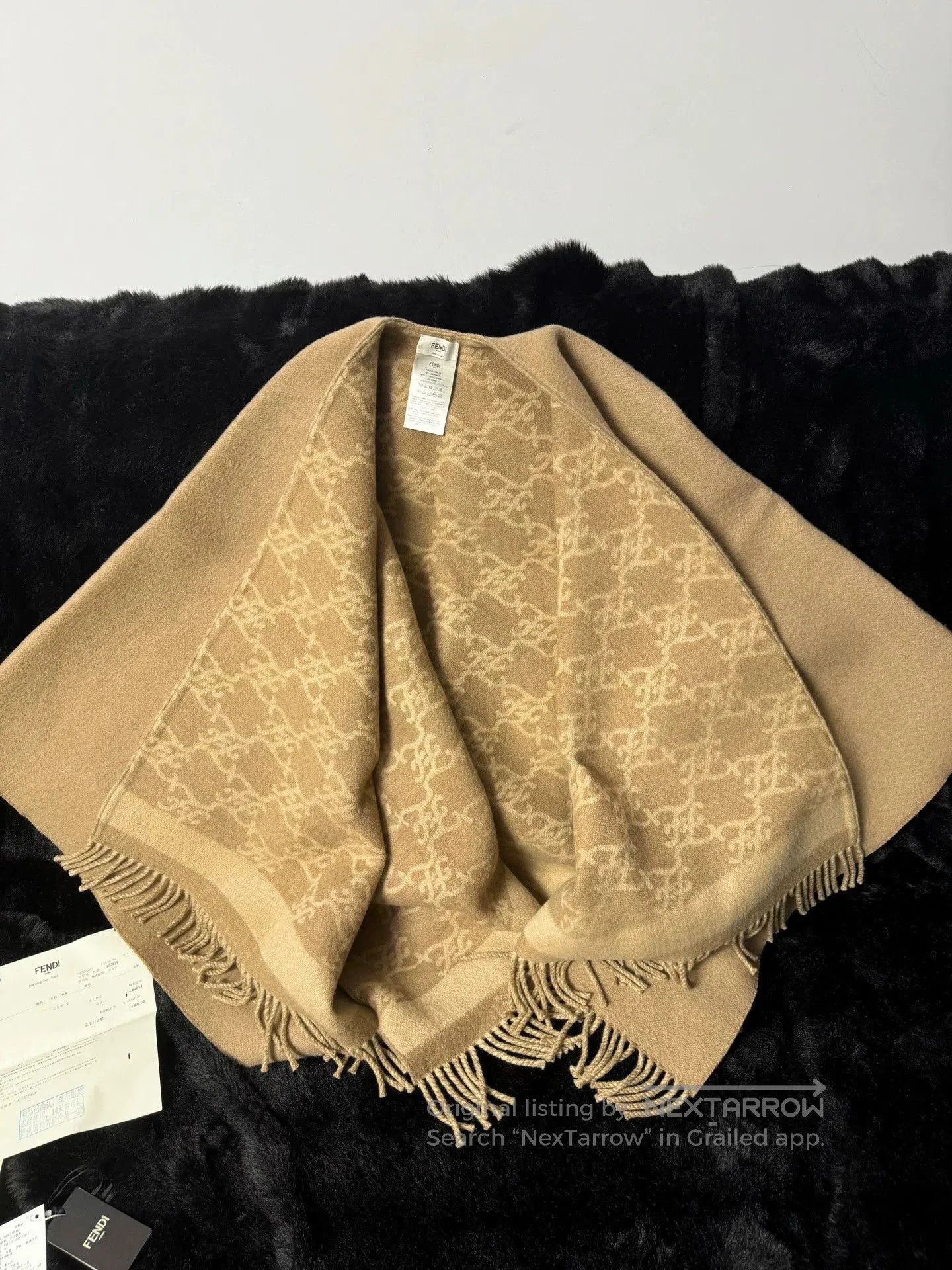 fendi shawl in beige with logo.