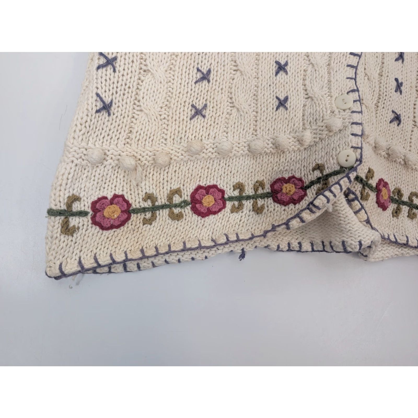 Vintage VINTAGE Beldoch-Popper Vest Womens M Crochet Beige Ramie Cotton Long Sleeve V-Neck Christmas Embroidered Button Quilted Collarless Size M / US 6-8 / IT 42-44 - 6 Thumbnail