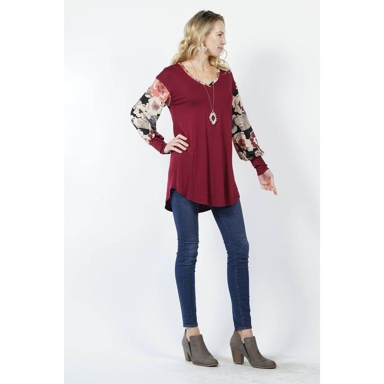 Other Floral Sleeve Wine Burgundy Tunic Top L/Grande Rayon/Spandex Size L / US 10 / IT 46 - 1 Thumbnail