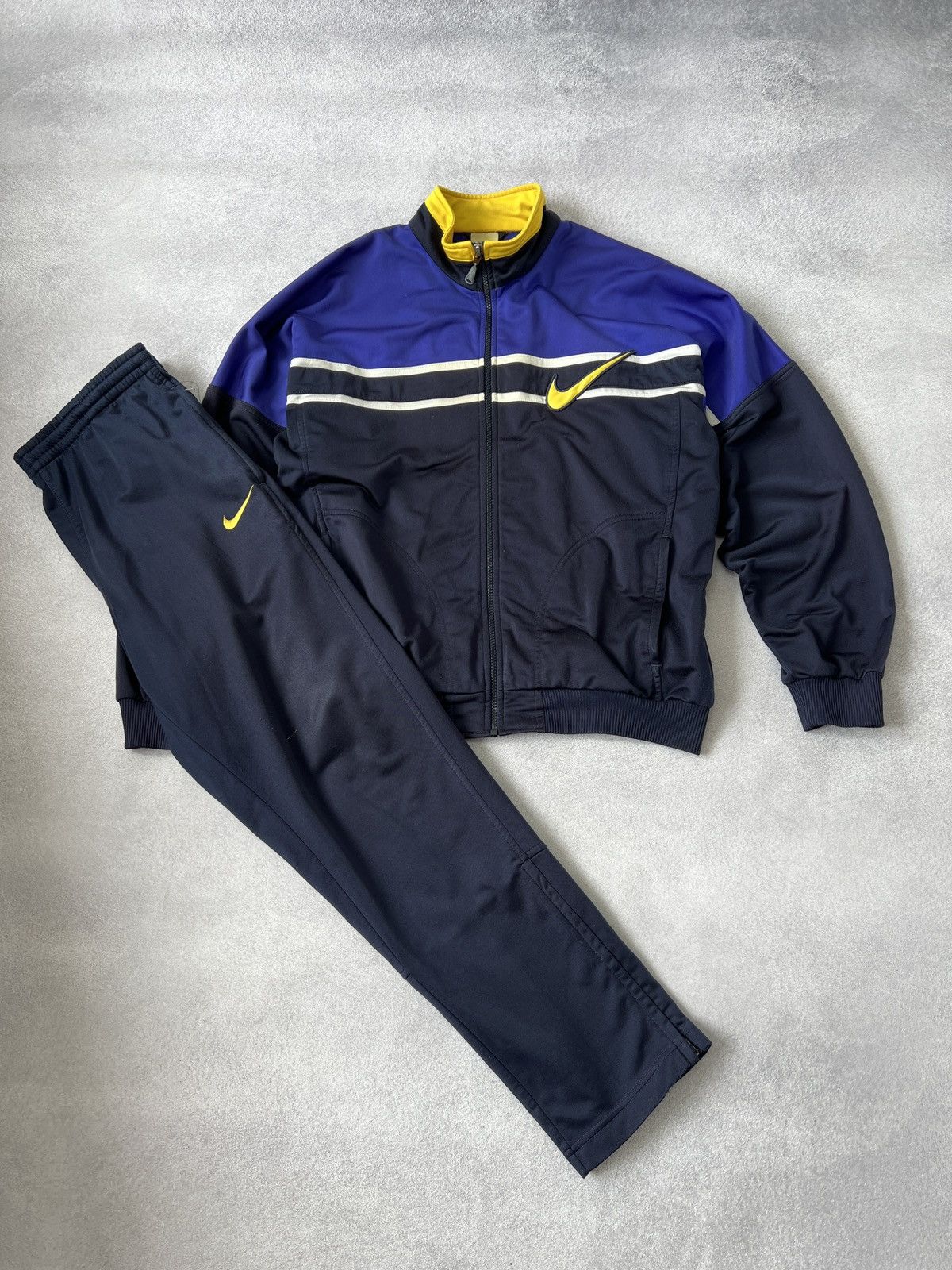 Nike × Vintage Vintage Nike Tracksuit Blue Yellow Retro Style Big Logo Size US S / EU 44-46 / 1 - 1 Thumbnail