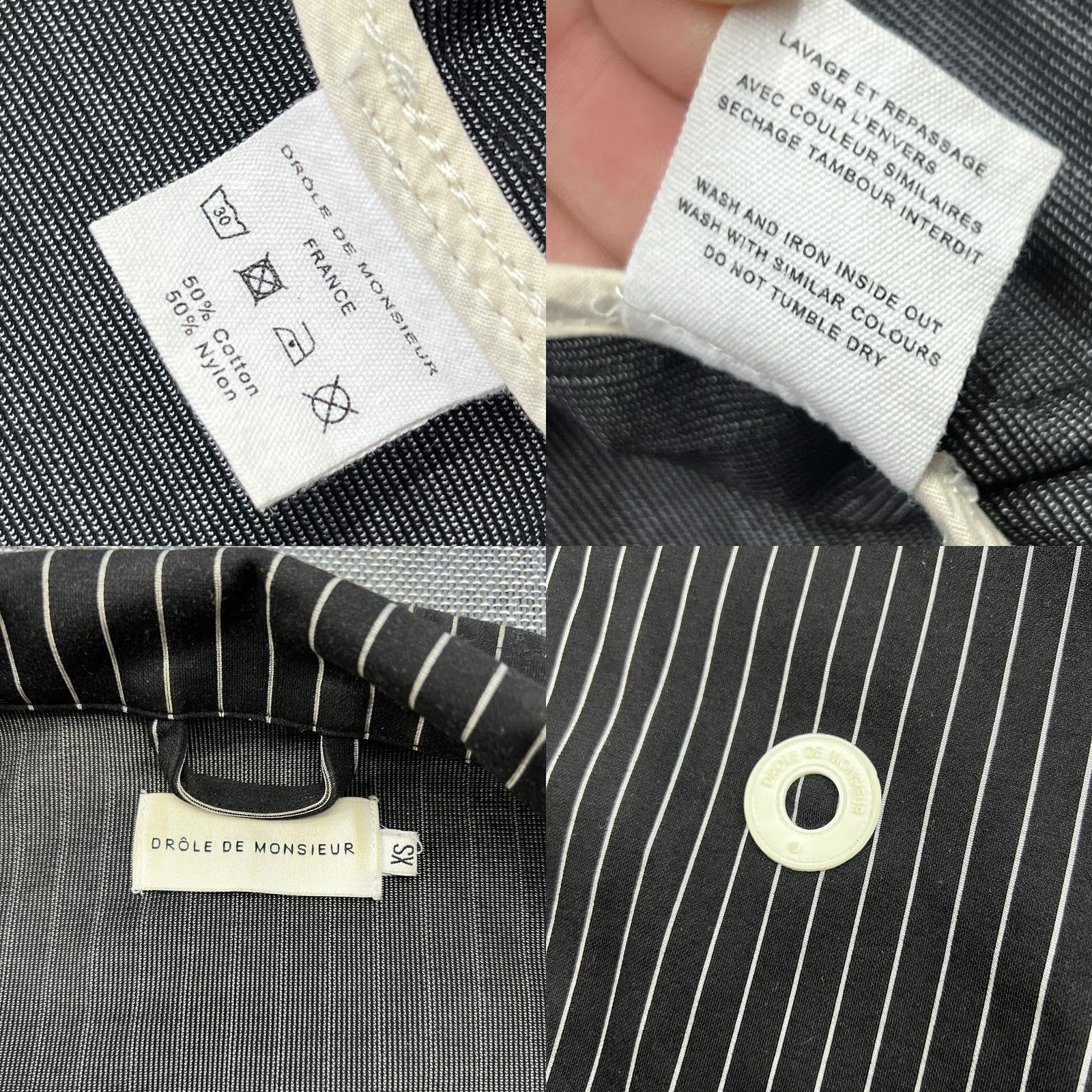 Vintage Drole de Monsieur Mens Bomber Jacket XS Black Striped Jacket Front Zip Size US XS / EU 42 / 0 - 8 Thumbnail