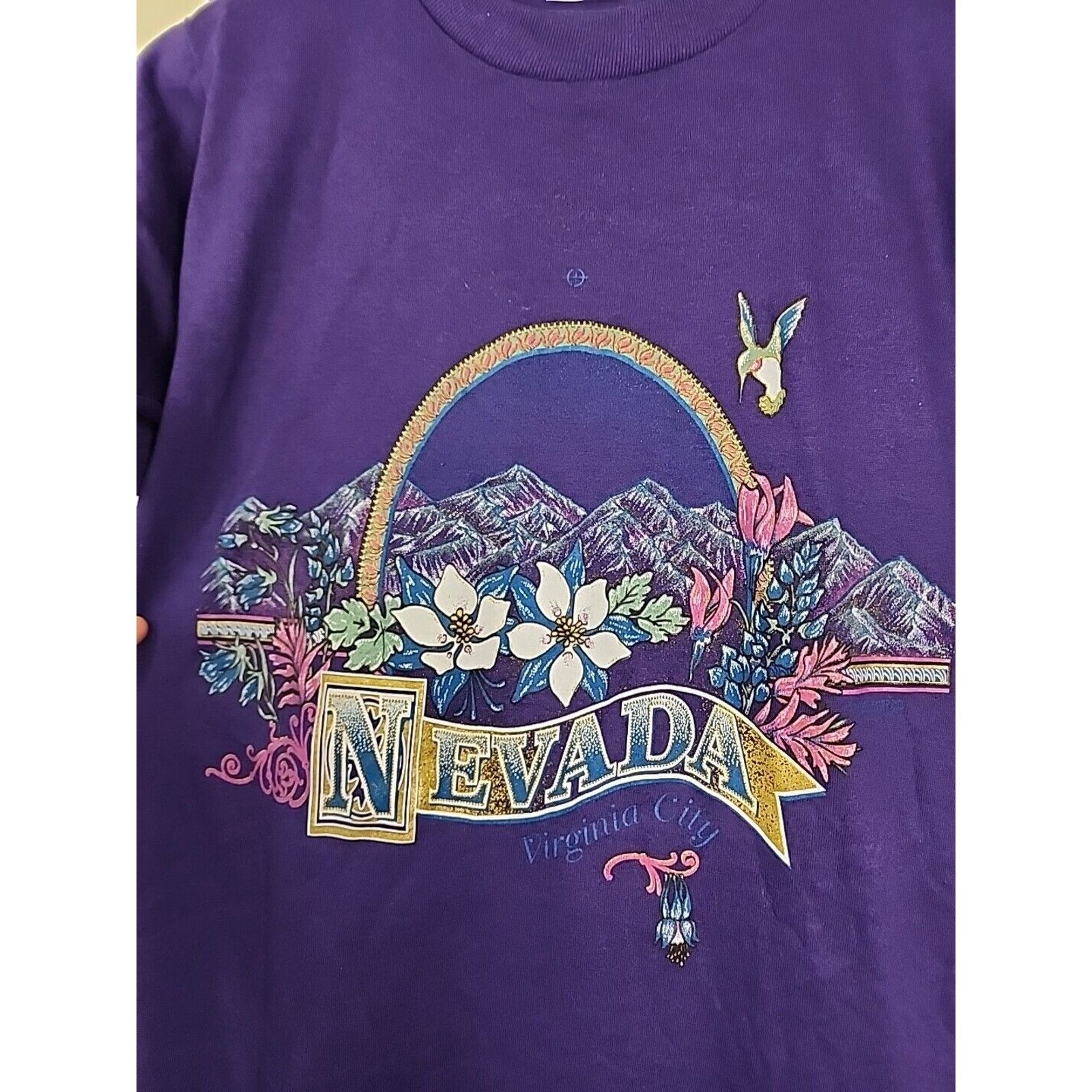 Jerzees Vintage Nevada Shirt Virginia City Mountain Purple Tee 90s S Size US S / EU 44-46 / 1 - 3 Thumbnail