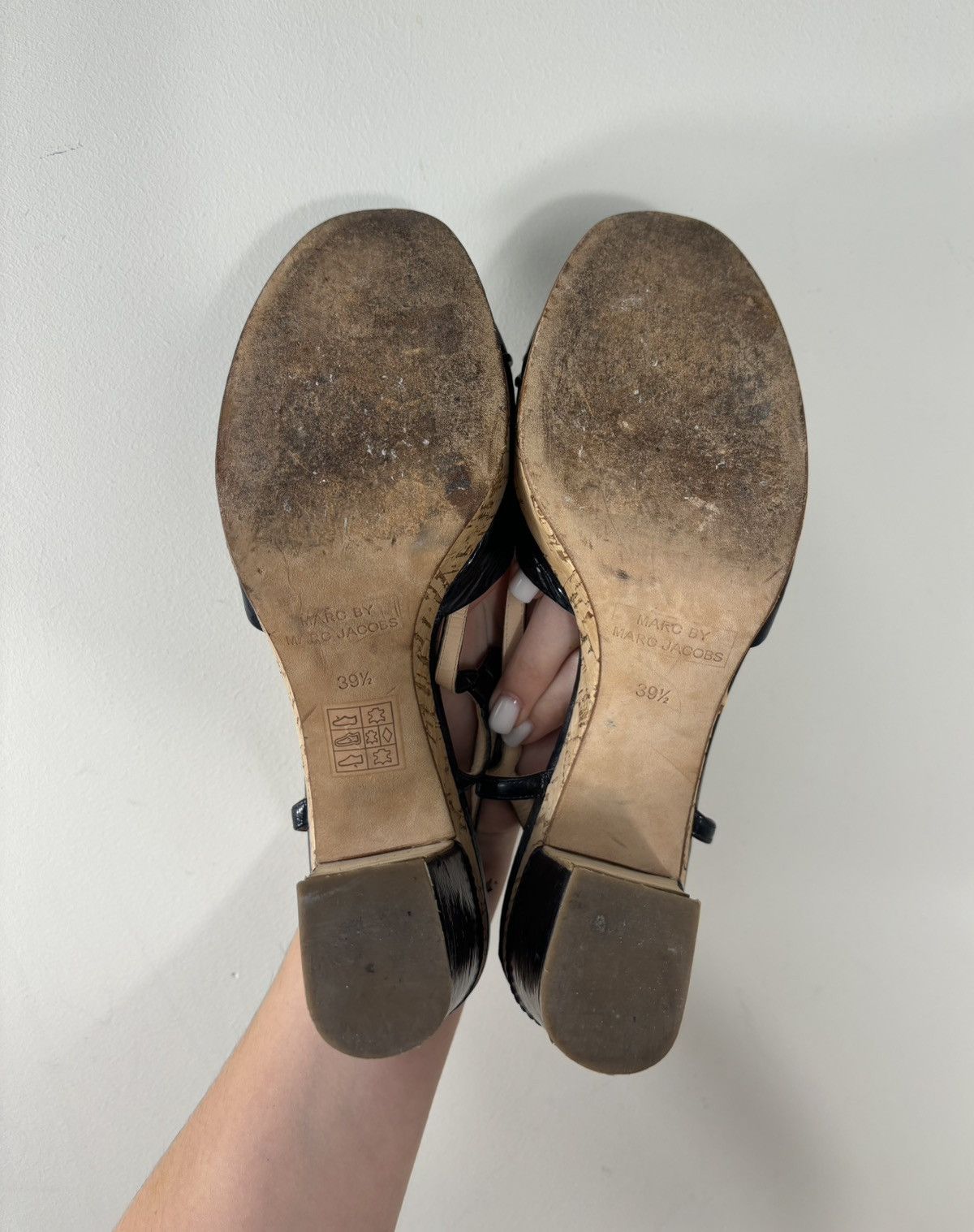 Marc by Marc Jacobs Marc By Marc Jacobs Navy Leather Cork Block Heel Sandals Size US 9.5 / IT 39.5 - 19 Thumbnail