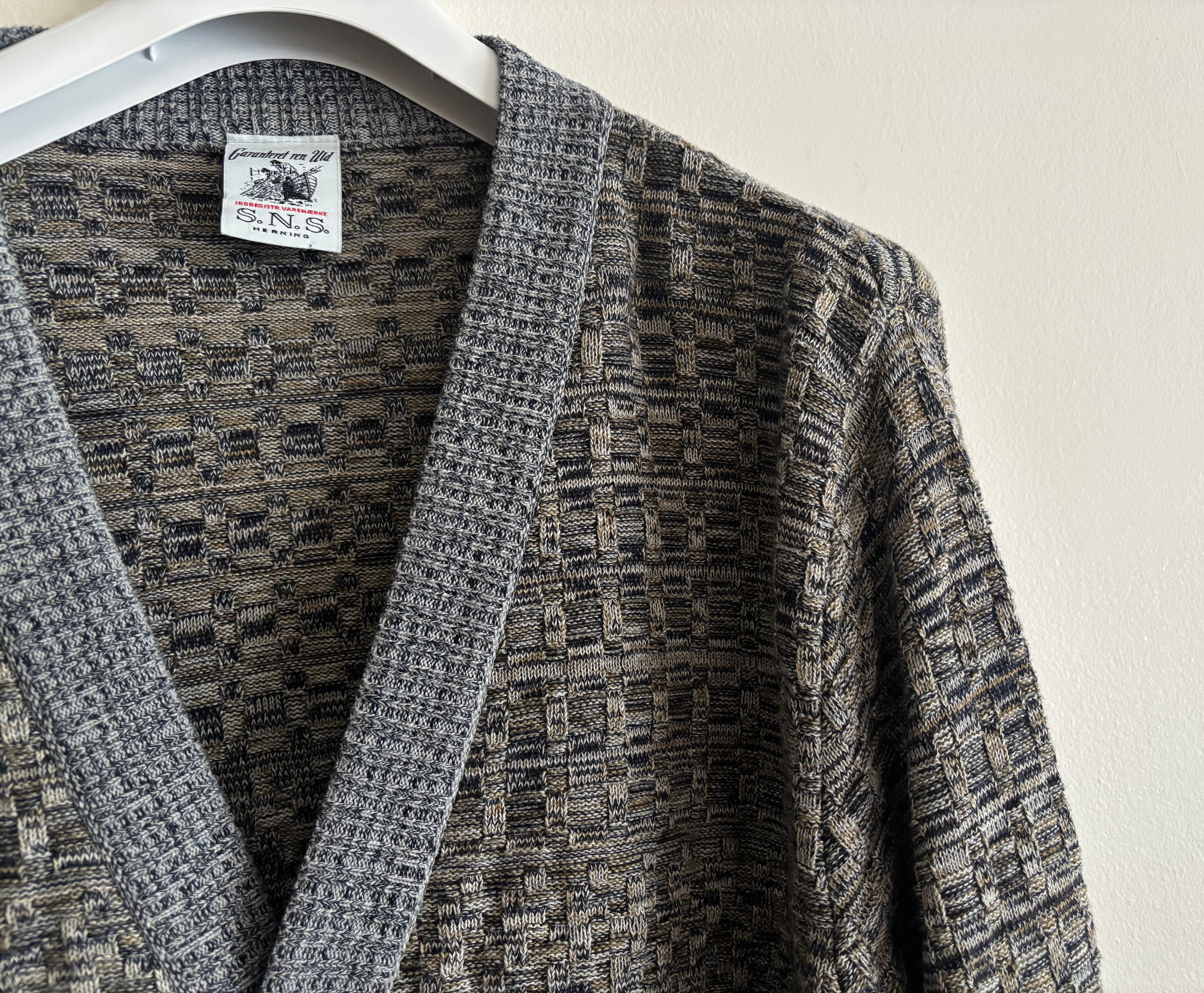 S.N.S. Herning Gray Brown Heather Cotton Merino Wool Textured Knit Cardigan Size US XL / EU 56 / 4 - 5 Thumbnail