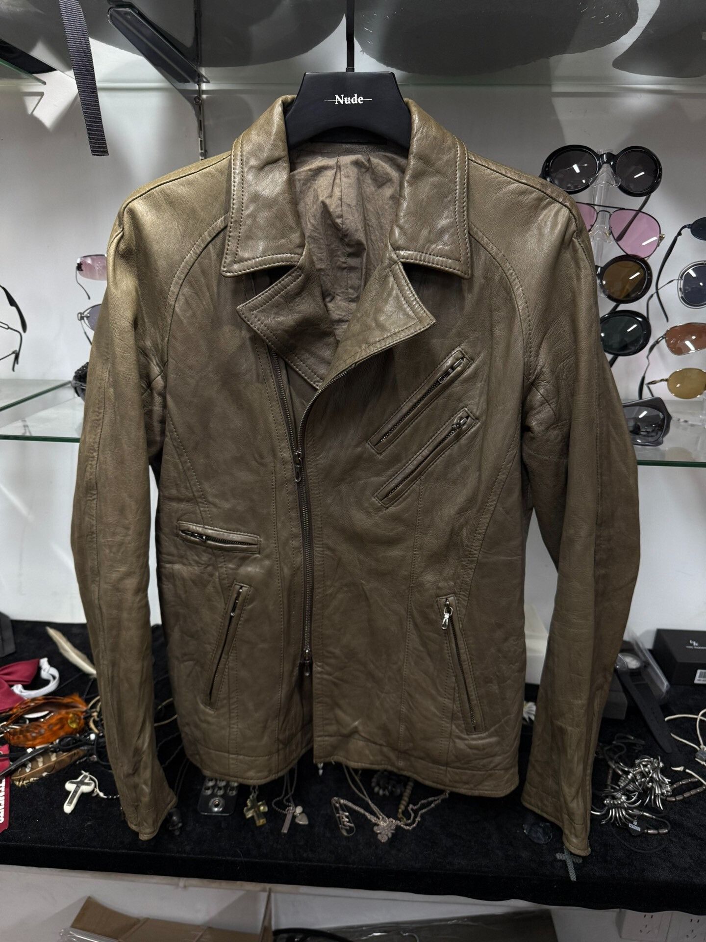 Rick Owens Olive Green Leather Jacket Size US M / EU 48-50 / 2 - 1 Thumbnail