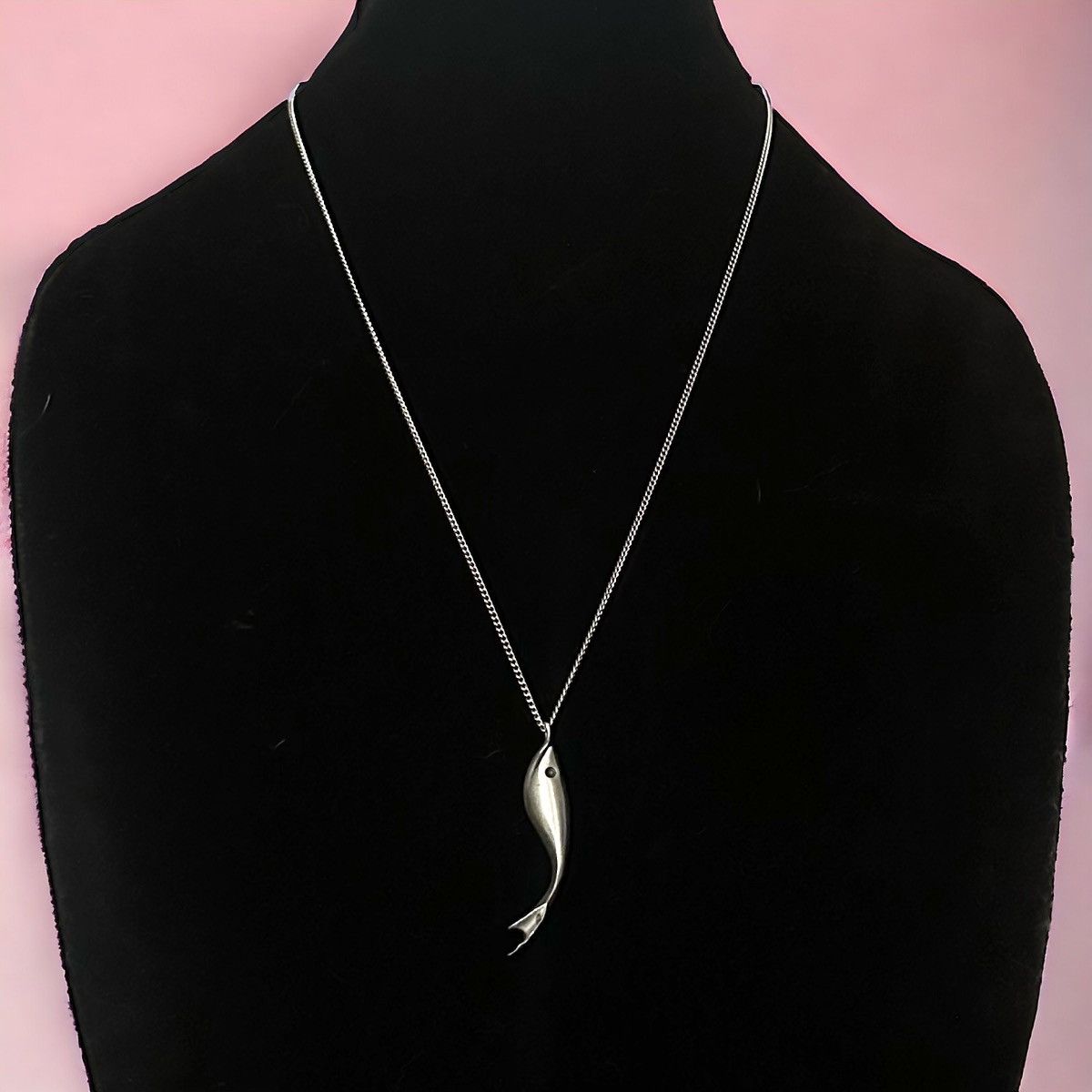 Vintage Pewter fish necklace and matching screw back earrings Size ONE SIZE - 1 Thumbnail