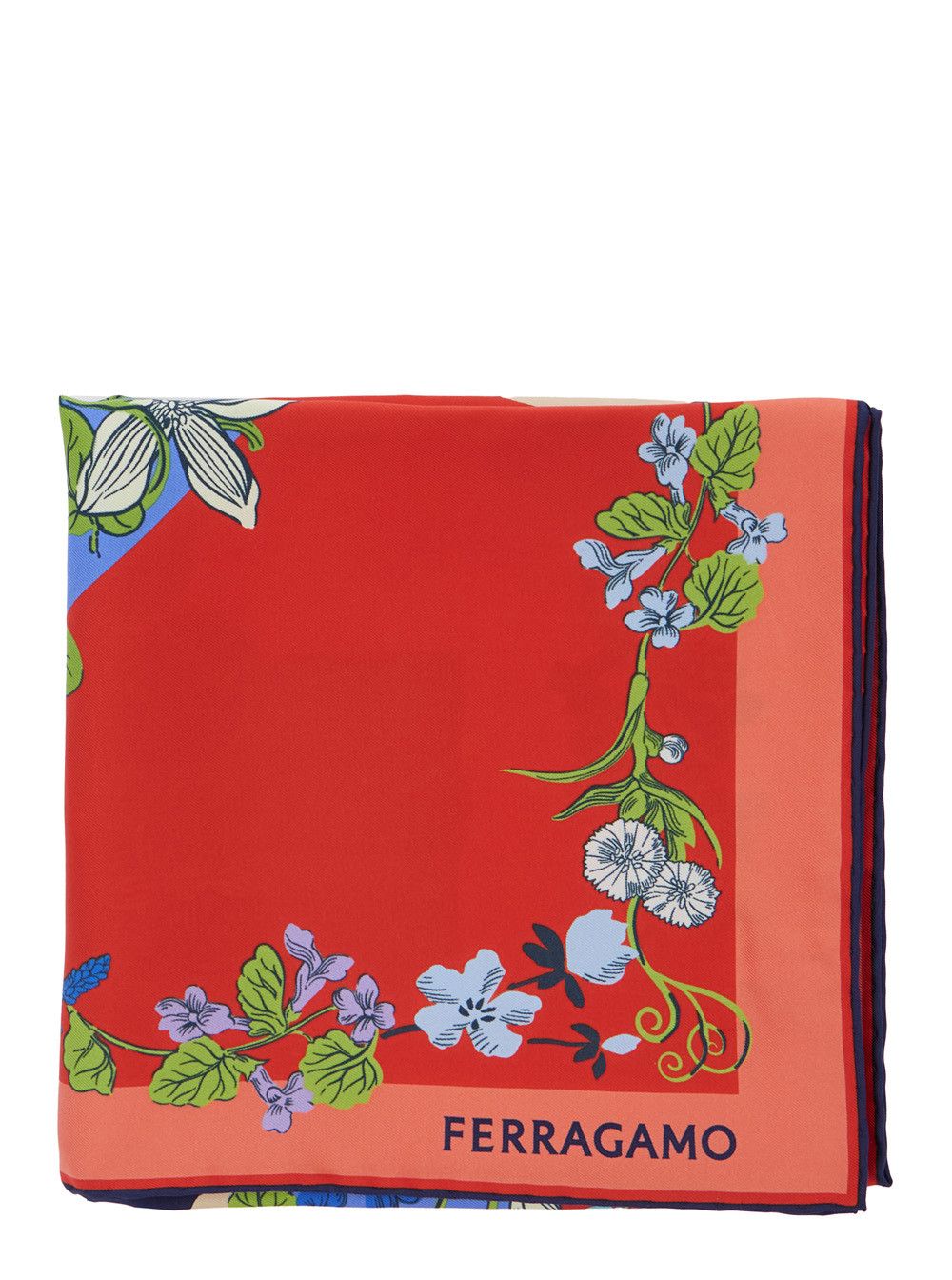 Salvatore Ferragamo Red Scarf with Floral Print Motif and Lettering Logo in Silk Woman Size ONE SIZE - 1 Thumbnail