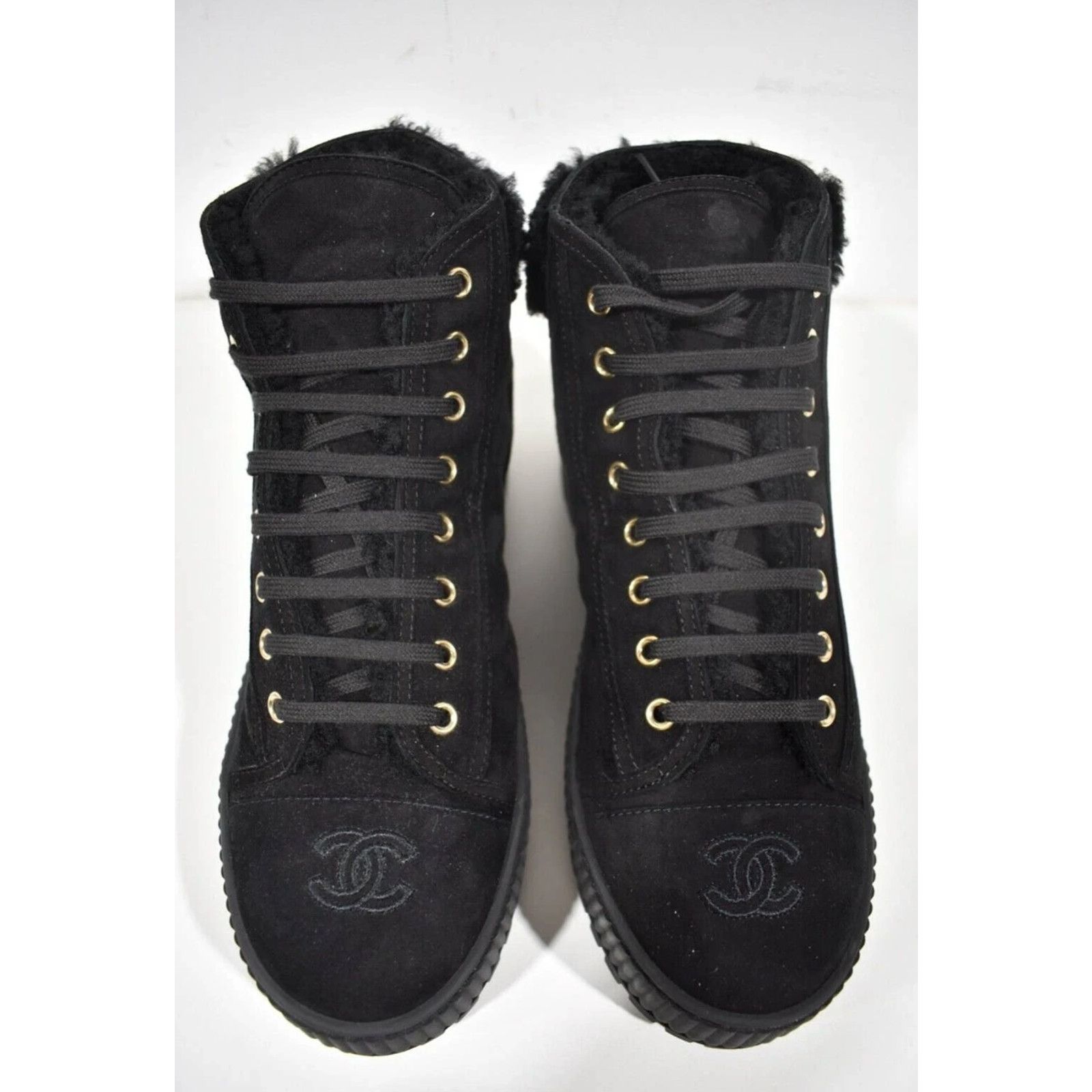 Chanel 21K Shearling Fur CC Logo Lace Up High Top Sneaker Boots 41 Size US 11 / IT 41 - 7 Thumbnail