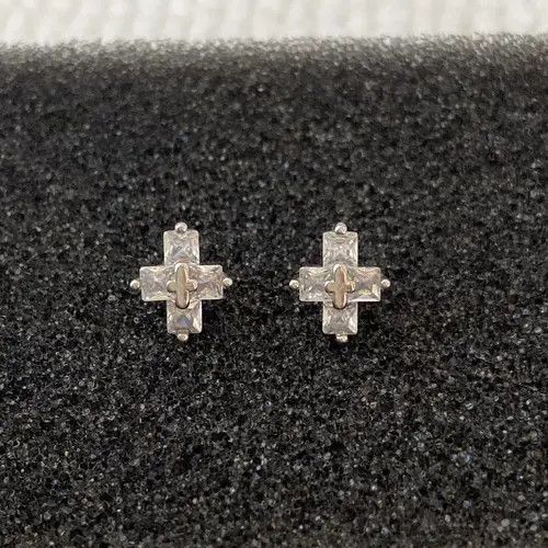 Designer × Sterling Silver Cross Stud Earrings for Men Women,Cross Earrings Size ONE SIZE - 1 Thumbnail