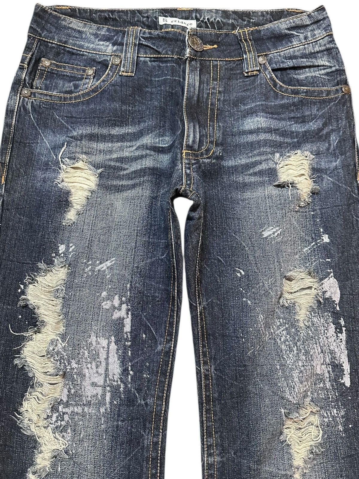Hysteric Glamour Vintage Sorridere Flare Grunge Cross Print Distressed Denim Size US 31 - 2 Thumbnail