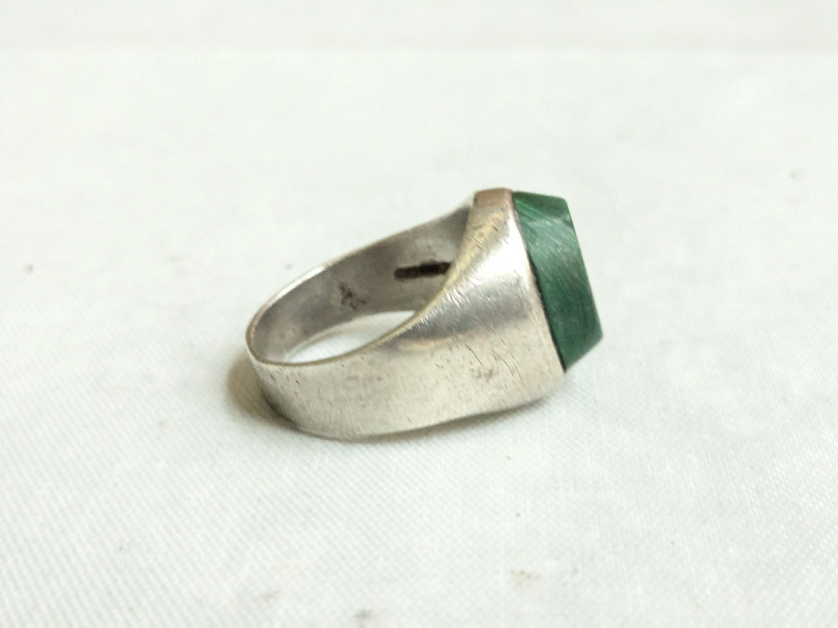 Jewelry Vintage Sterling Silver Ring Malachite Taxco 10 Oval Size ONE SIZE - 4 Thumbnail