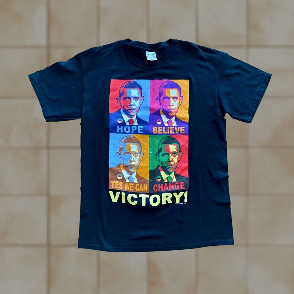 Gildan VINTAGE Barack Obama Election Victory VTG Shirt M Black Andy Warhol Hope Believe Pop Nike Shirt Mens M Black 90s Mens Size US M / EU 48-50 / 2 - 1 Thumbnail