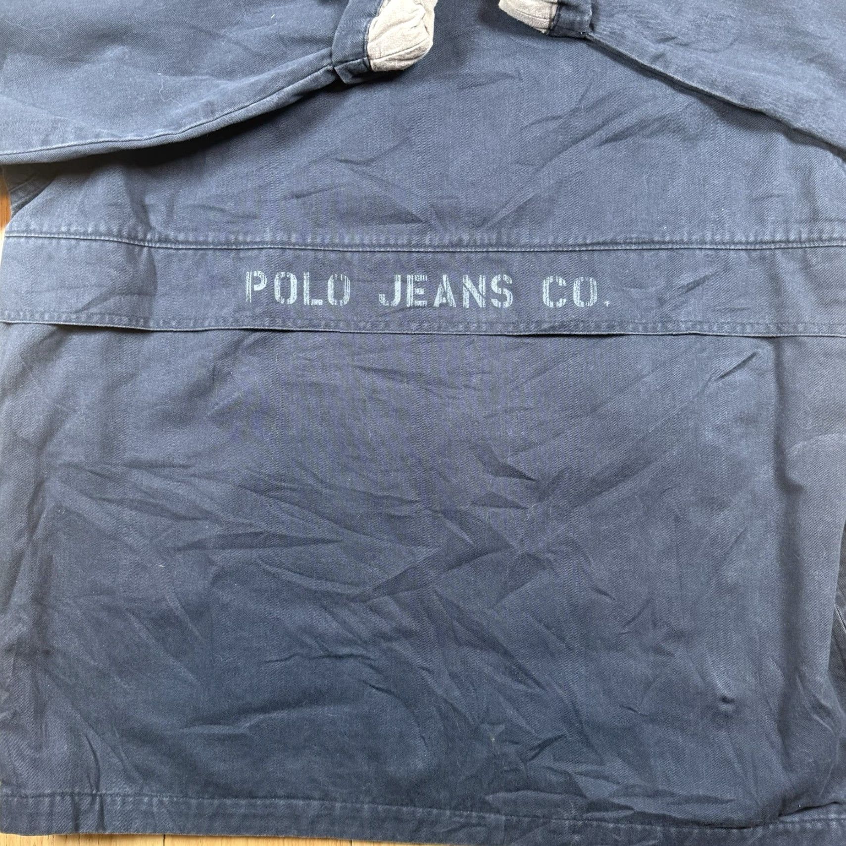 Vintage VINTAGE Polo Ralph Lauren Jeans Co Anorak Windbreaker Hoodie Hoody Blue Grey Men's Large Jacket Windbreaker Cotton Gray Mens L Size US L / EU 52-54 / 3 - 6 Thumbnail