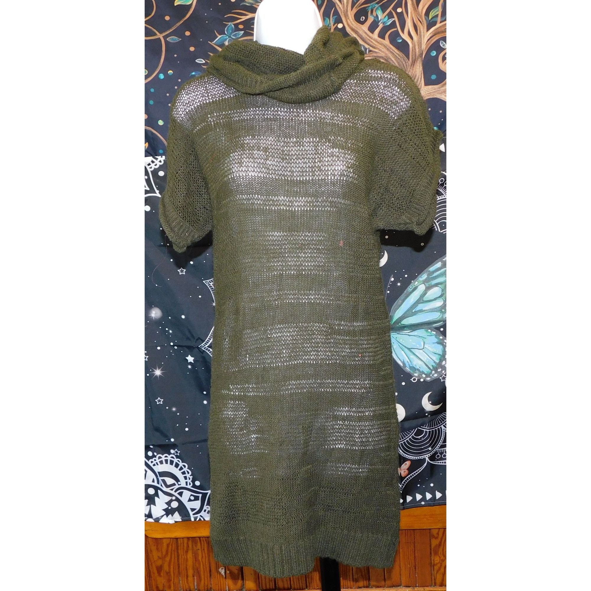 Other Click Green Slouch Neck Semi-Sheer Sweater Dress Size M / US 6-8 / IT 42-44 - 5 Thumbnail
