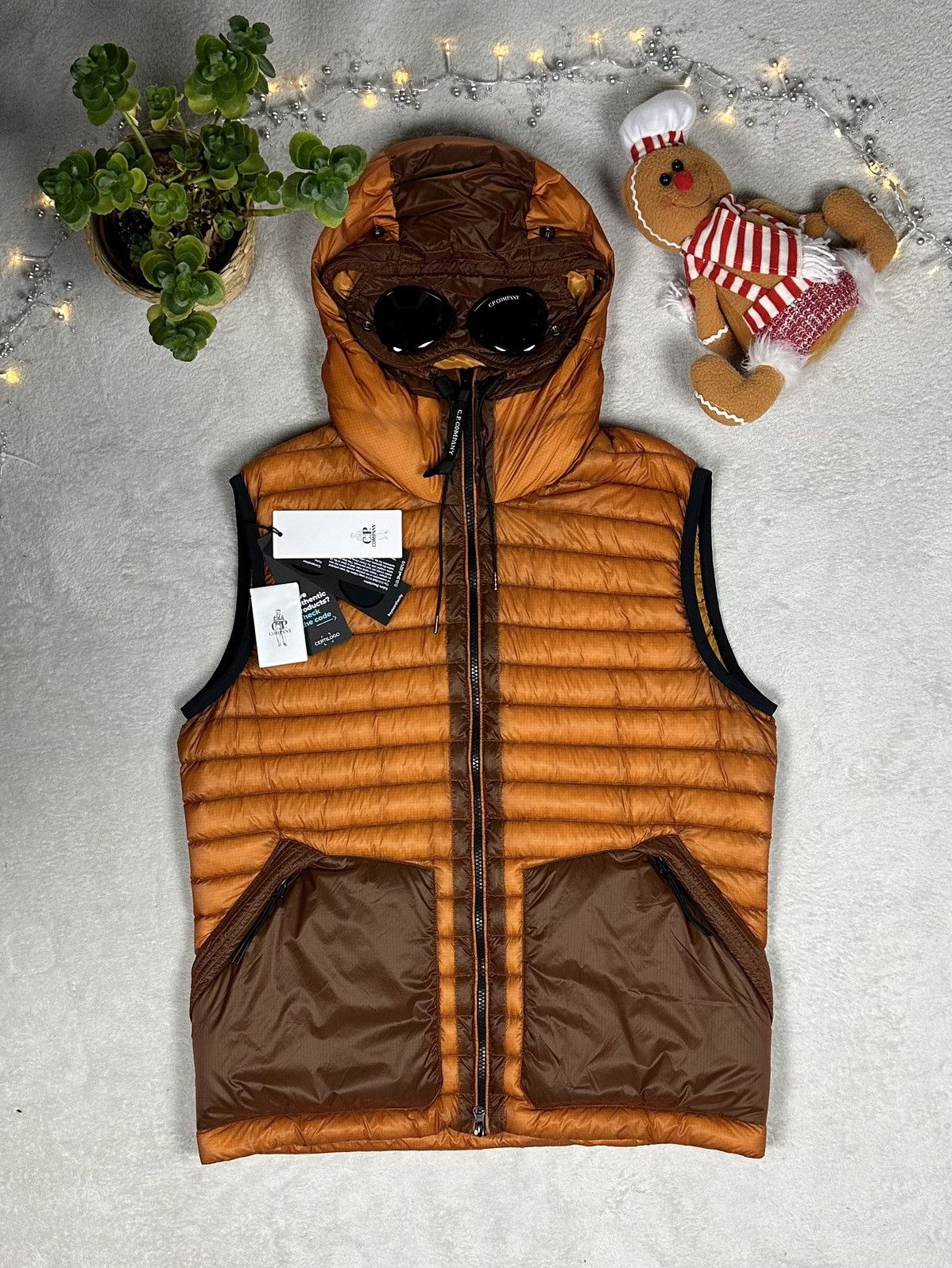 image of C P Company x Massimo Osti C.p.company D.d.shell Casual Down Goggle Vest in Orange (Size Large)