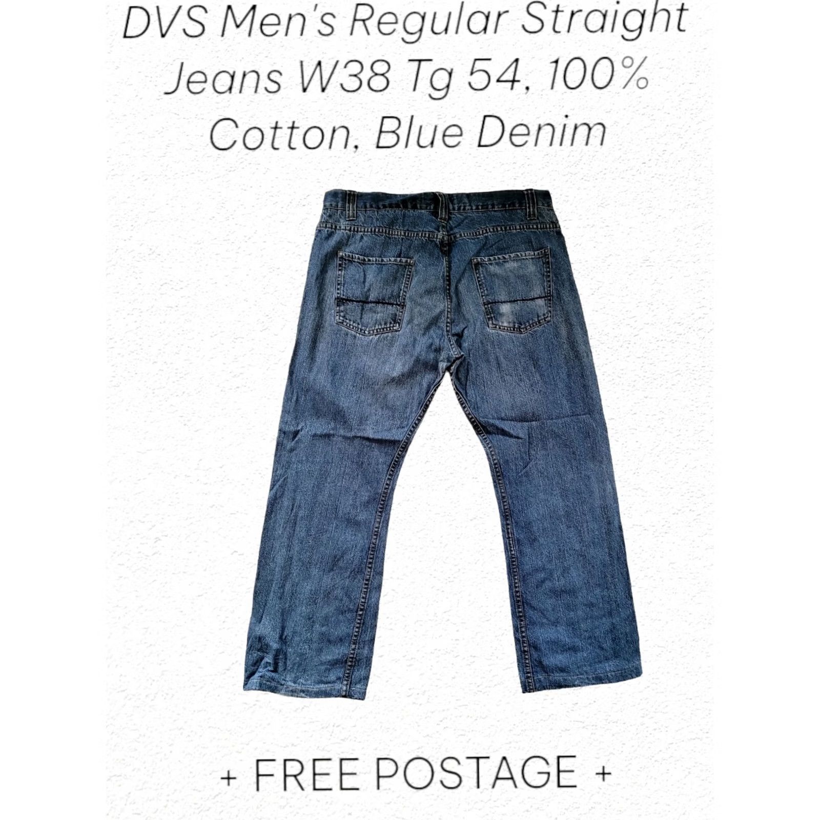 Denime DVS Jeans W38 (Tg 54) Regular Straight 100% Cotton Blue Denim - Mens, Regular Straight Leg, Bangladesh, B (Good) Size US 38 / EU 54 - 2 Thumbnail