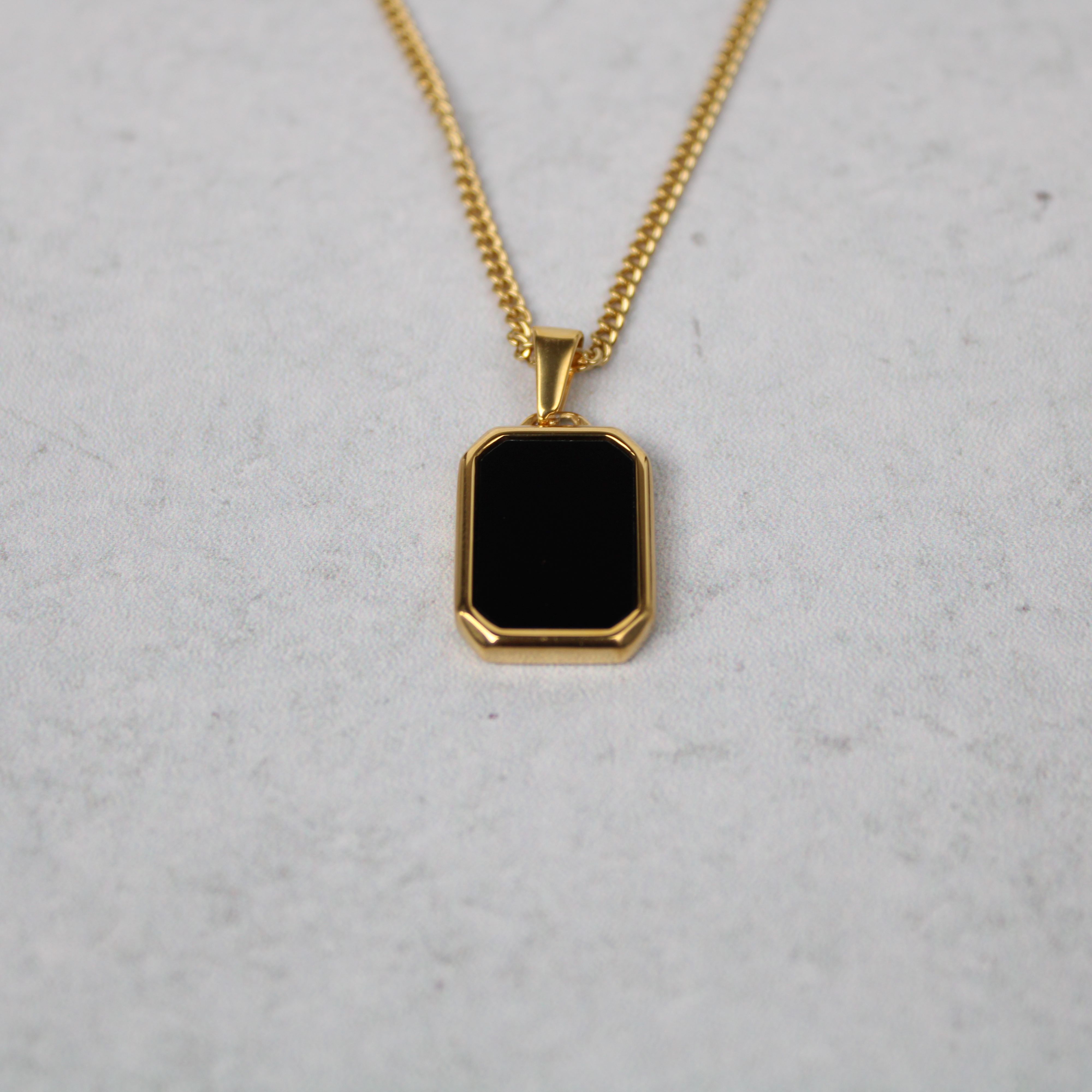 Jewelry Gold Onyx Pendant Chain Necklace Size ONE SIZE - 4 Thumbnail
