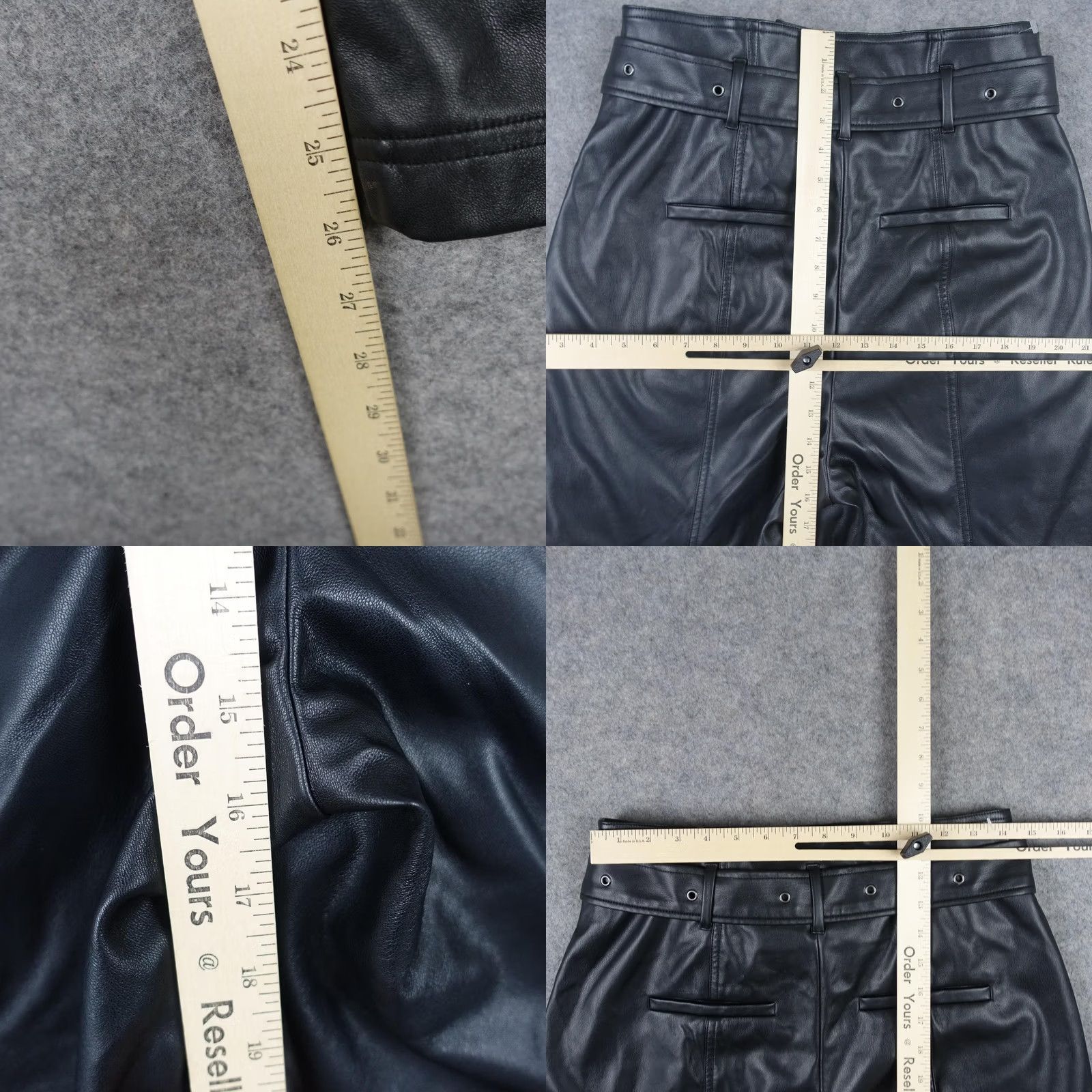 Marissa Webb Marissa Webb Pants Womens 10 Black Faux Leather Paperbag Tapered Slit Hem Edgy Size 32" / US 10 / IT 46 - 10 Thumbnail