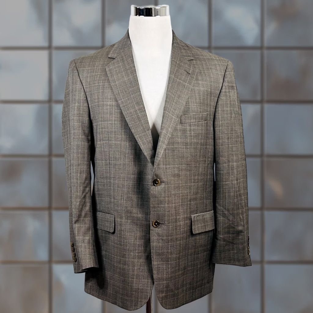Jos. A. Bank Jos A Bank Sport Coat 44R Brown Glen Plaid Two-Button Lined Vented Wool Jacket/Coat Mens Size US XS / EU 42 / 0 - 1 Thumbnail