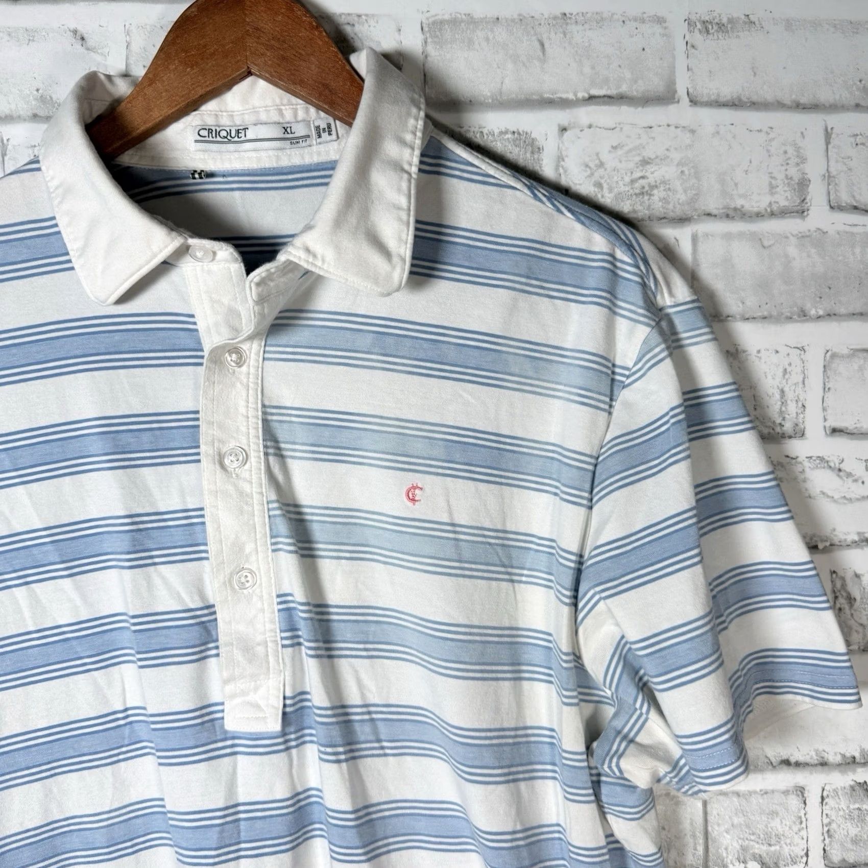 Vintage Criquet Slim Fit Polo Shirt Mens Size XL Blue Striped Cotton Blend Pima Slimming Size US XL / EU 56 / 4 - 2 Thumbnail