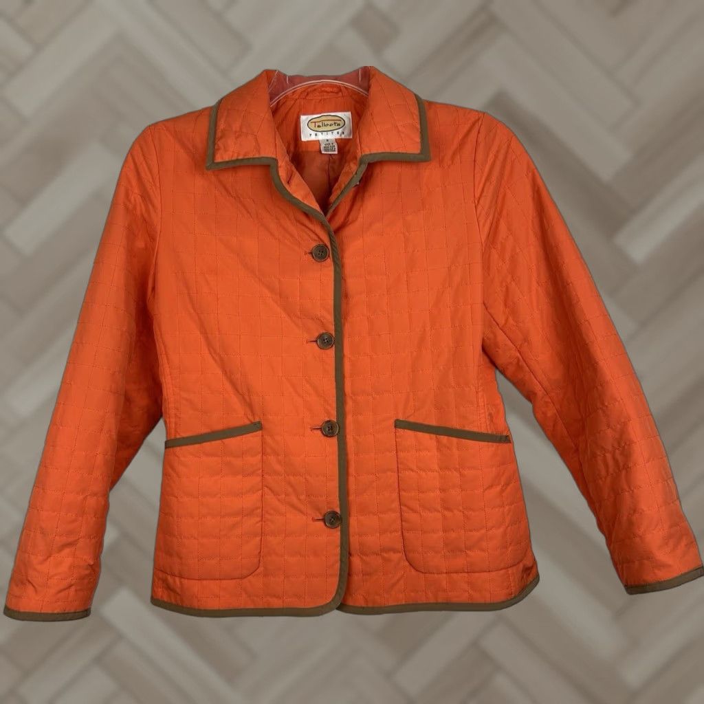 Talbots Talbots Quilted Jacket Womens Small Petite Orange Lightweight Short Sleeve Button Fall Pattern Solid Vintage No Size S / US 4 / IT 40 - 1 Thumbnail