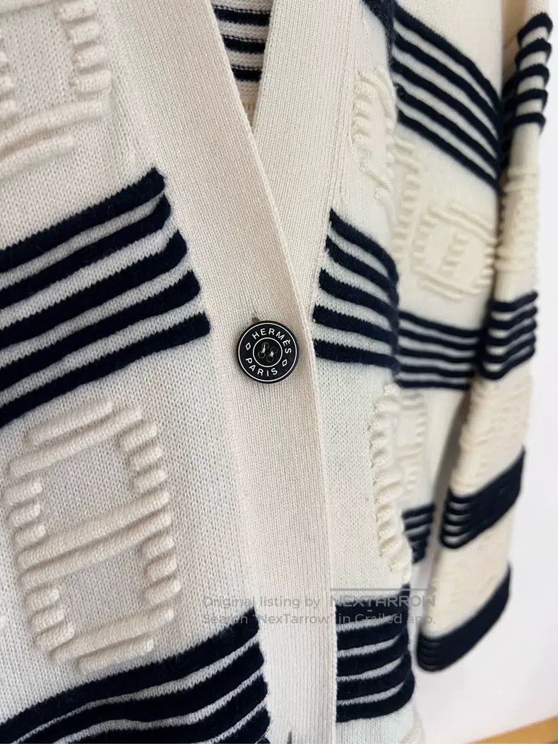 Hermes Hermes Black and White Cashmere Knit Jacket Size XXS / US 00 / IT 34 - 5 Thumbnail