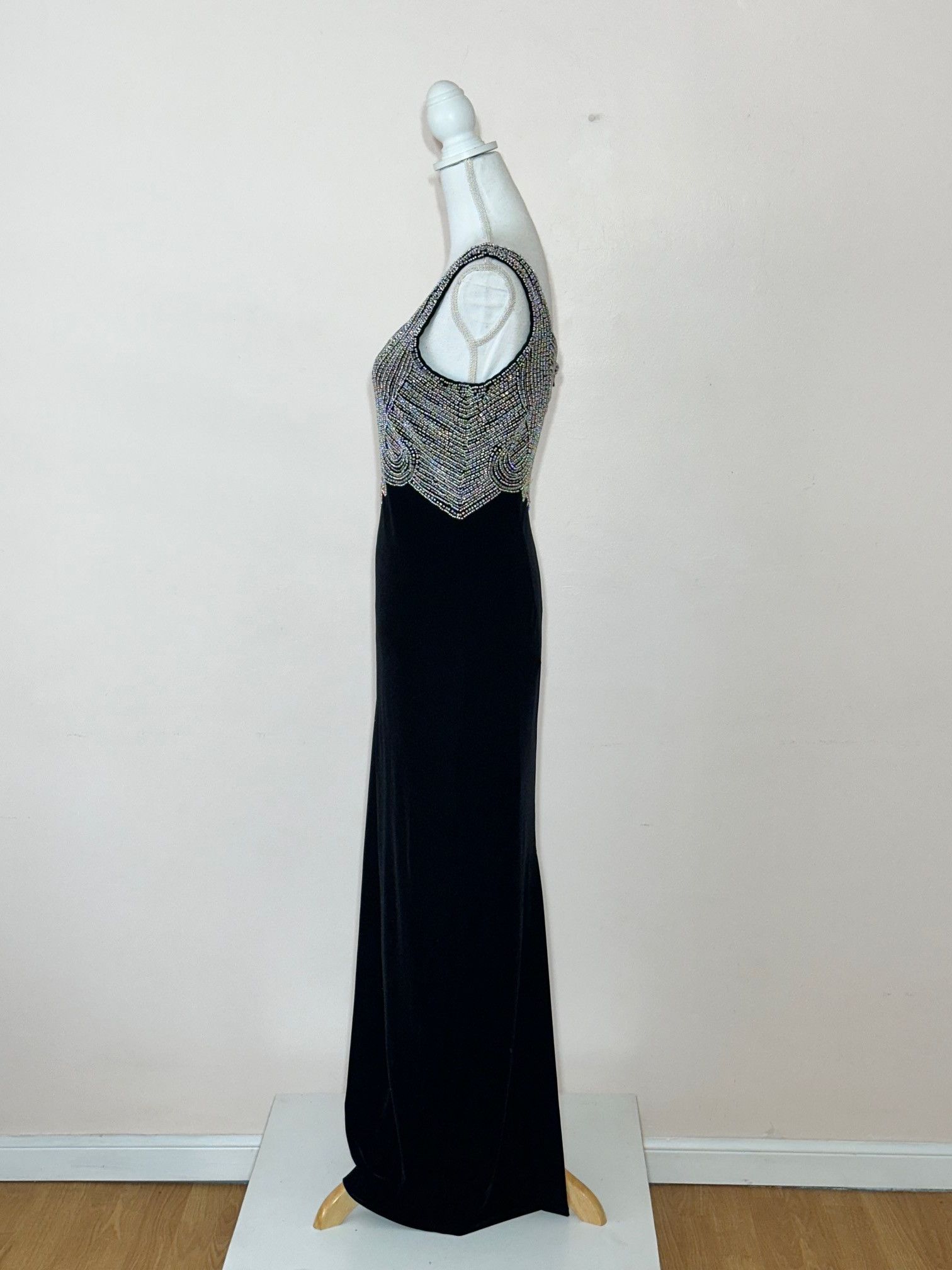 Vintage VINTAGE 90s Velvet Maxi Gown Size 10 Bead Glam Art Deco Size L / US 10 / IT 46 - 3 Thumbnail