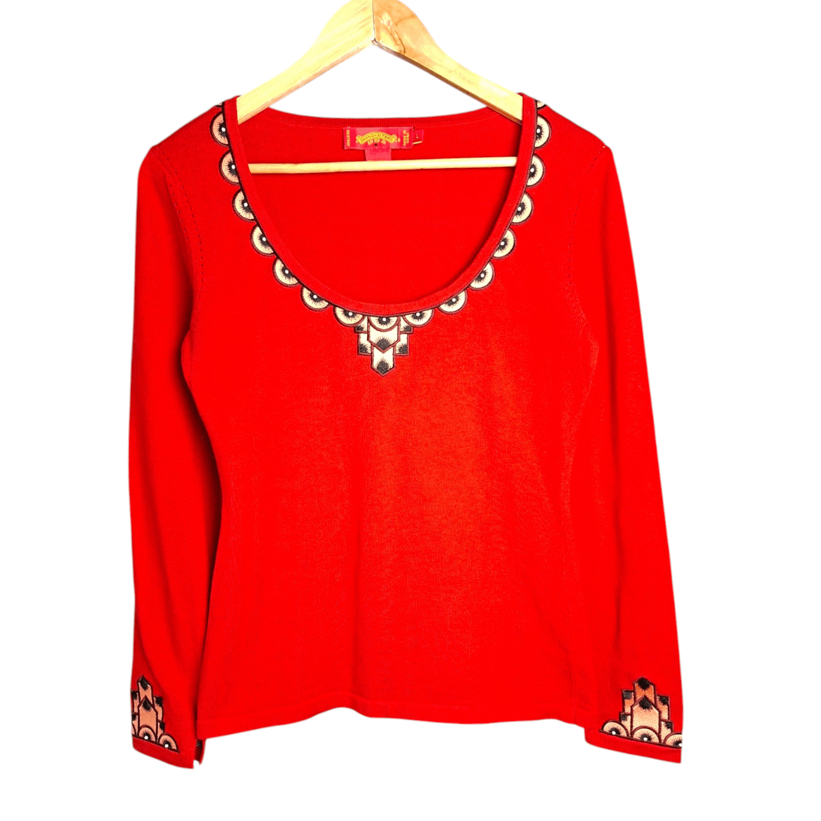 Shanghai Tang SHANGHAI TANG Cashmere Blend Sweater Embroidered Art Deco Size L / US 10 / IT 46 - 1 Thumbnail