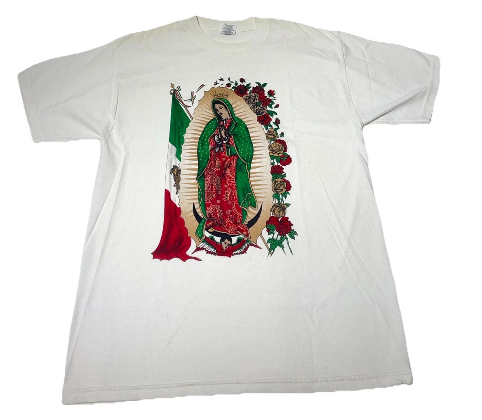 Hanes Vintage 90s Gonzales Chicano Art T Shirt Mexican Virgin De Size US L / EU 52-54 / 3 - 1 Thumbnail