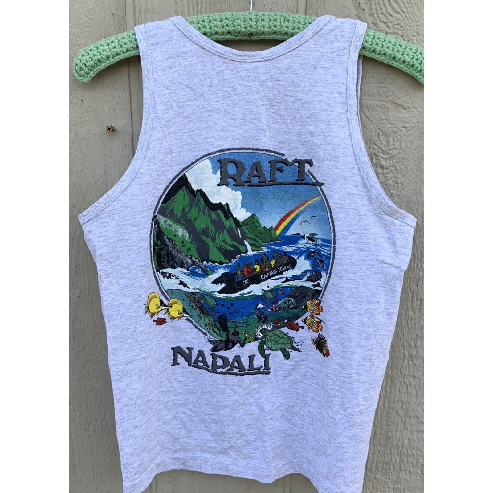 Anvil VINTAGE Anvil Captain Zodiak Napali Coast Kauai Raft Kauai Tank Top Unisex S Gray Cotton Blend Preshrunk Graphic Print T-Shirt USA Made Size US S / EU 44-46 / 1 - 4 Thumbnail