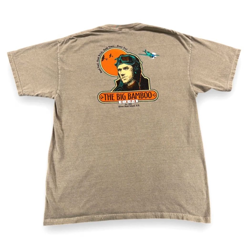Anvil VINTAGE Big Bamboo Cafe Shirt Adult LARGE Brown Hilton Head Pilot WWII Plane 90s Size US L / EU 52-54 / 3 - 2 Thumbnail