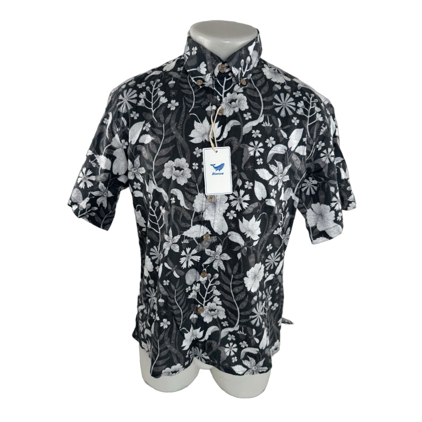 Vintage YIUME - NEW w TAG - Floral Insect Snail Hawaiian XS Shirt Mens Short Sleeve Button-Up Black/White Size US XS / EU 42 / 0 - 1 Thumbnail