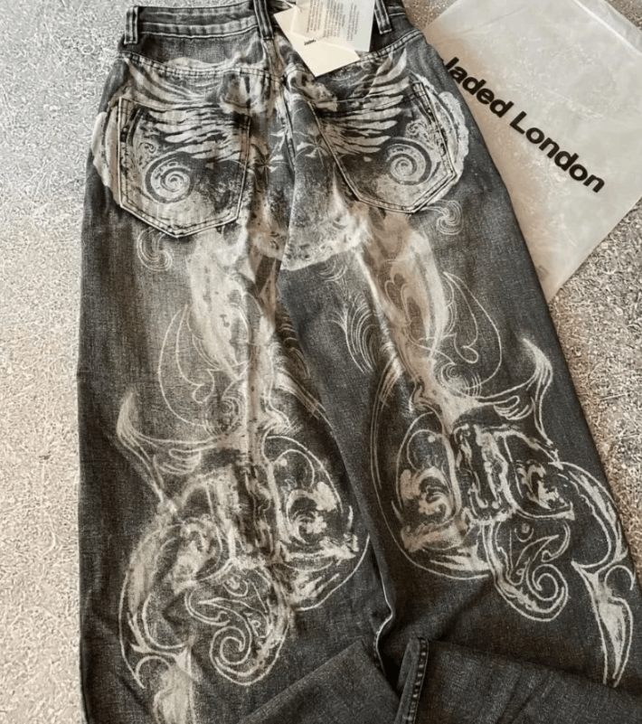 Japanese Brand Old Hole Pattern Printing Baggy Jeans Size US 34 / EU 50 - 3 Thumbnail