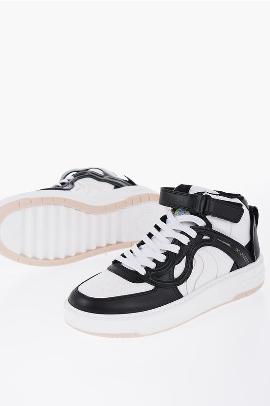 image of Stella Mccartney Vegan Leather S-Wave High-Top Sneakers in Black/White, Women's (Size 10)