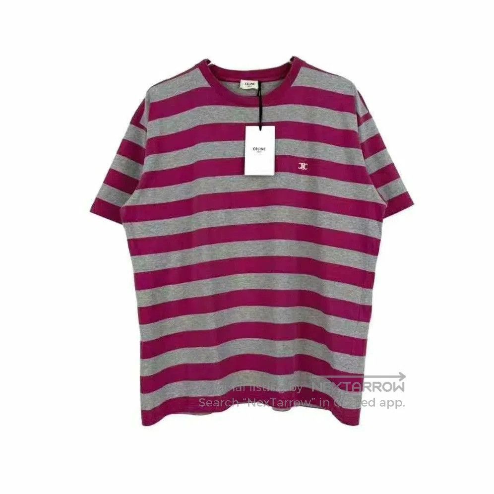 Celine celine striped logo short sleeve t-shirt. Size L / US 10 / IT 46 - 1 Thumbnail