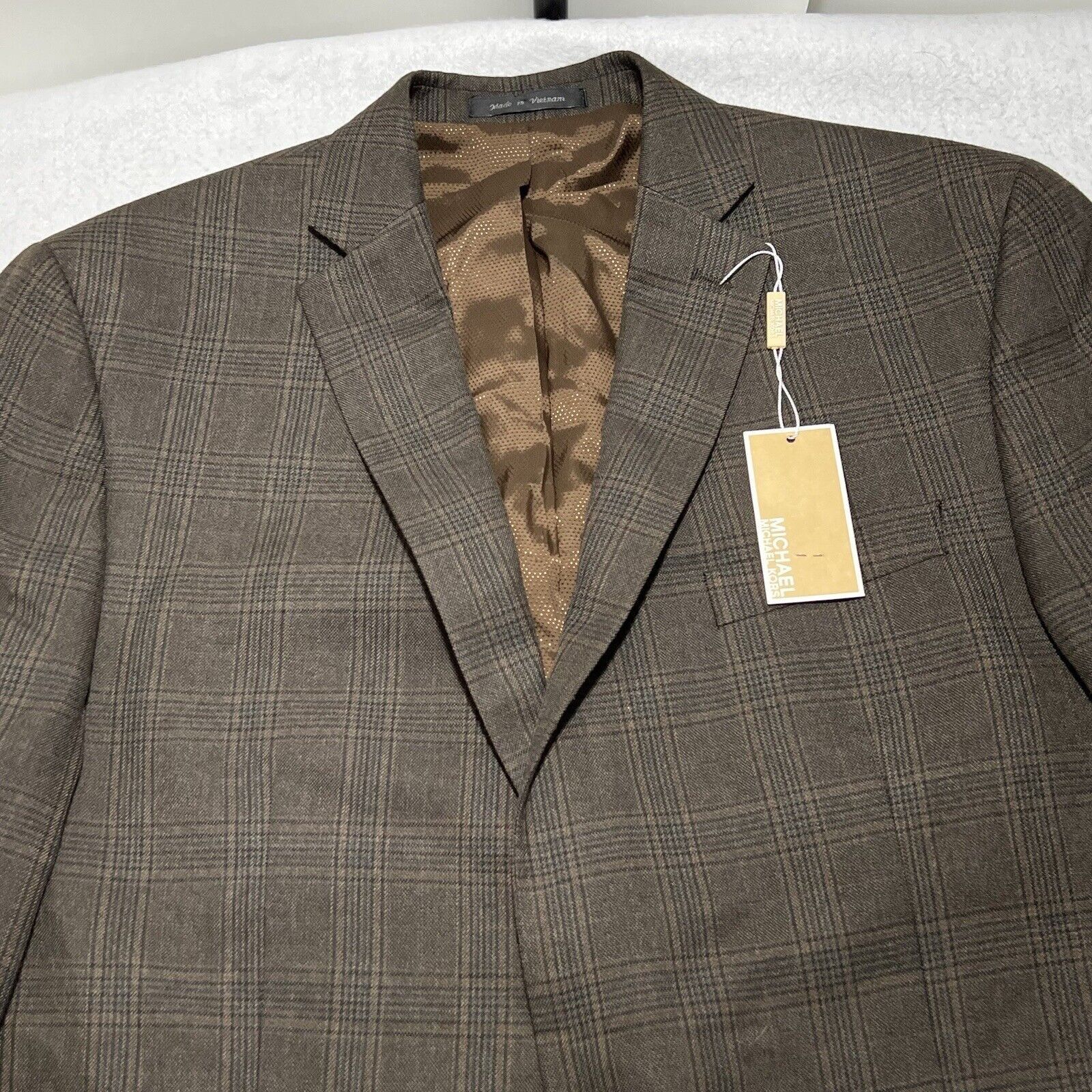 Michael Kors Michael Kors 44L Olive Green/Brown Windowpane Suit Jacket Size 44L - 2 Thumbnail