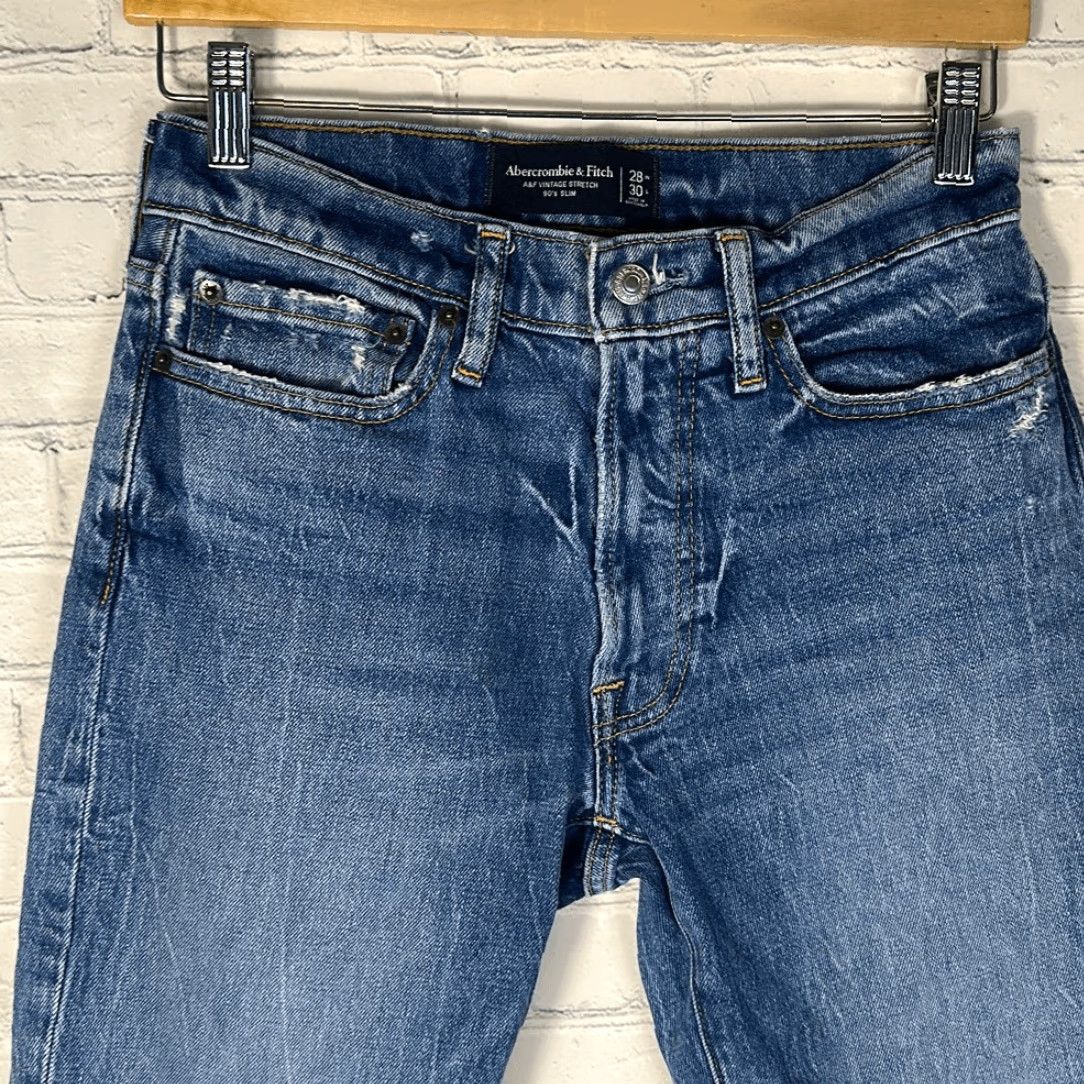 Abercrombie & Fitch VINTAGE Abercrombie & Fitch Jeans Men's 28x30 28W 30L 90s Stretch Slim Tapered Blue 90s Mens Jeans Slim Fit Regular Size 28 Mens Size US 28 / EU 44 - 2 Thumbnail