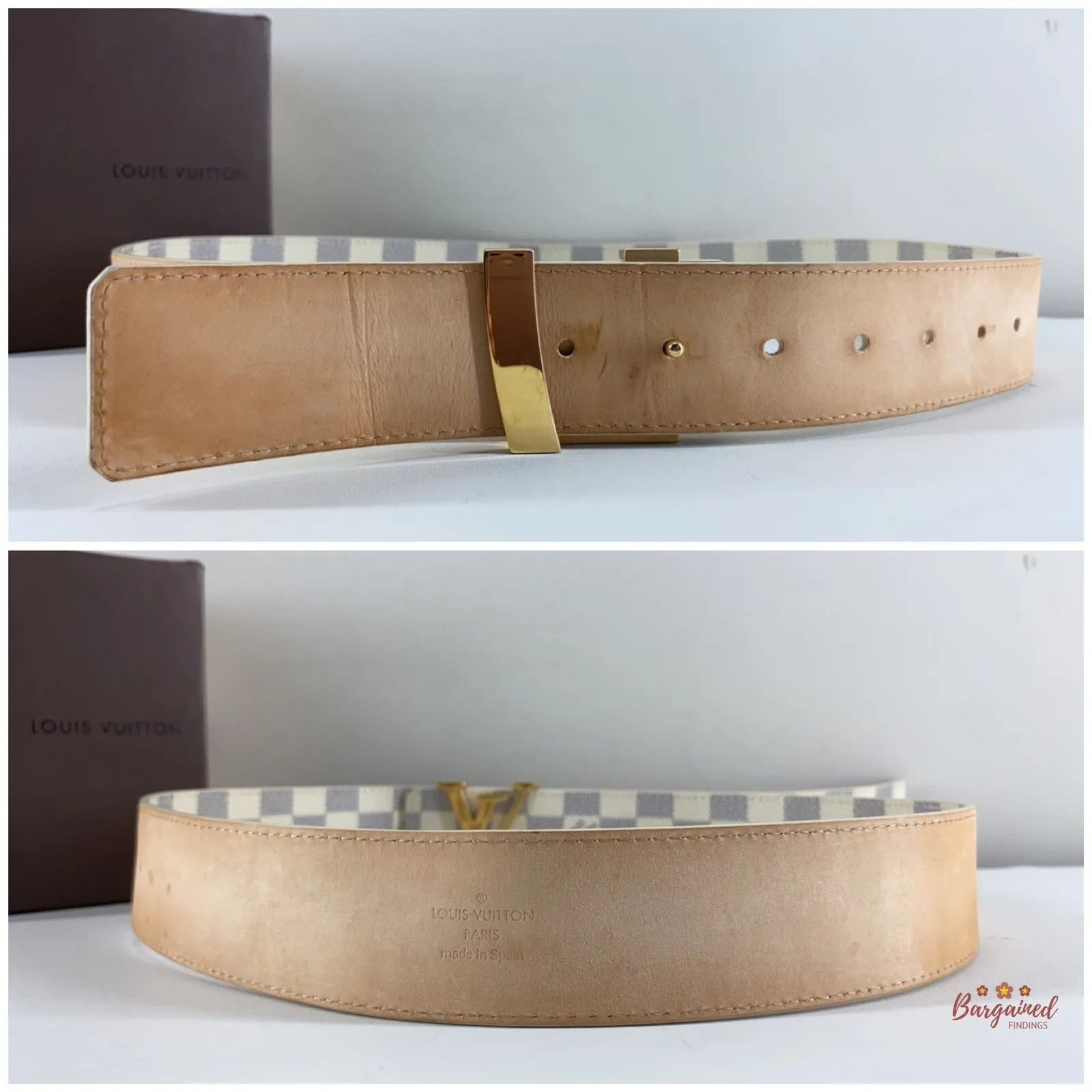 Louis Vuitton Louis Vuitton Damier Azur Canvas Leather Gold LV Initials Size 30 - 3 Thumbnail