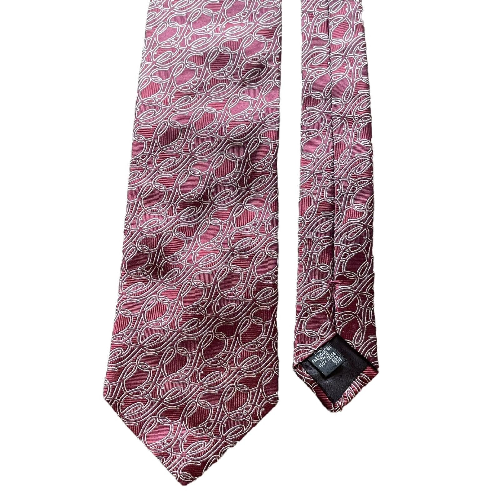 Saks Fifth Avenue VINTAGE Saks Fifth Avenue Tie Men Monogram 100% Silk Made In Italy Maroon Red Classic Width 57-60" Size ONE SIZE - 3 Thumbnail