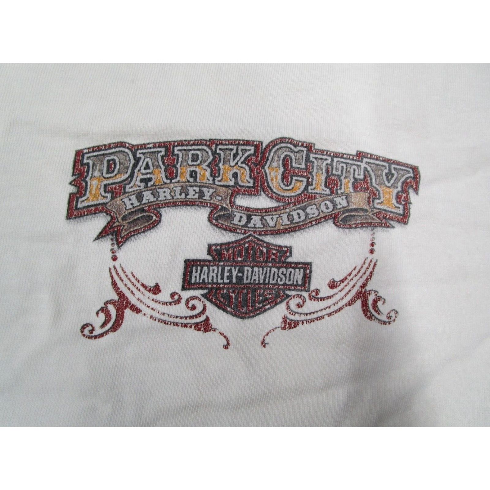 Hanes Harley Davidson Shirt XL White Park City Utah Distressed USA Mens Size US XL / EU 56 / 4 - 4 Thumbnail