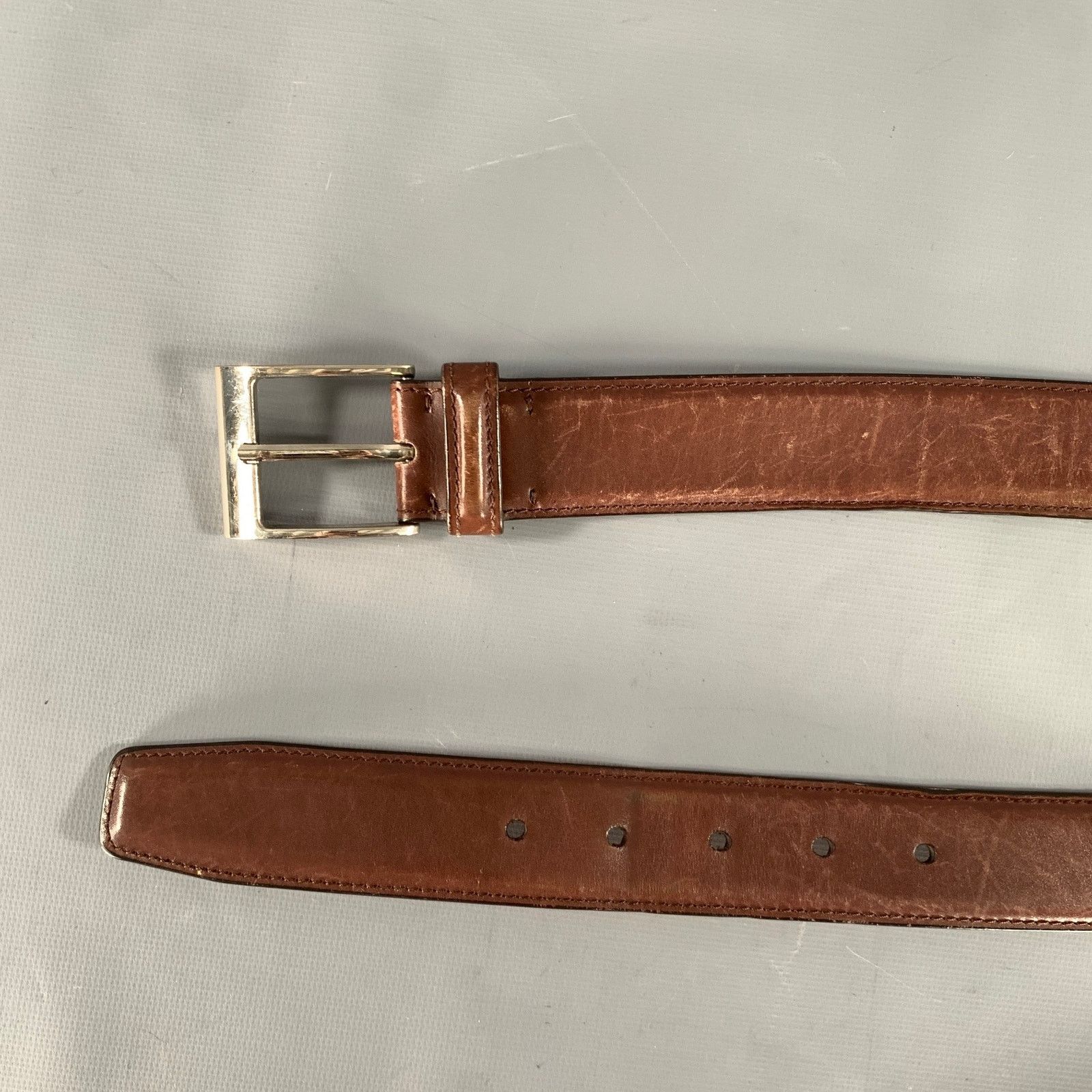 Sutor Mantellassi SUTOR MANTELLASSI Size 38 Brown Distressed Leather Belt Size 38 - 7 Thumbnail