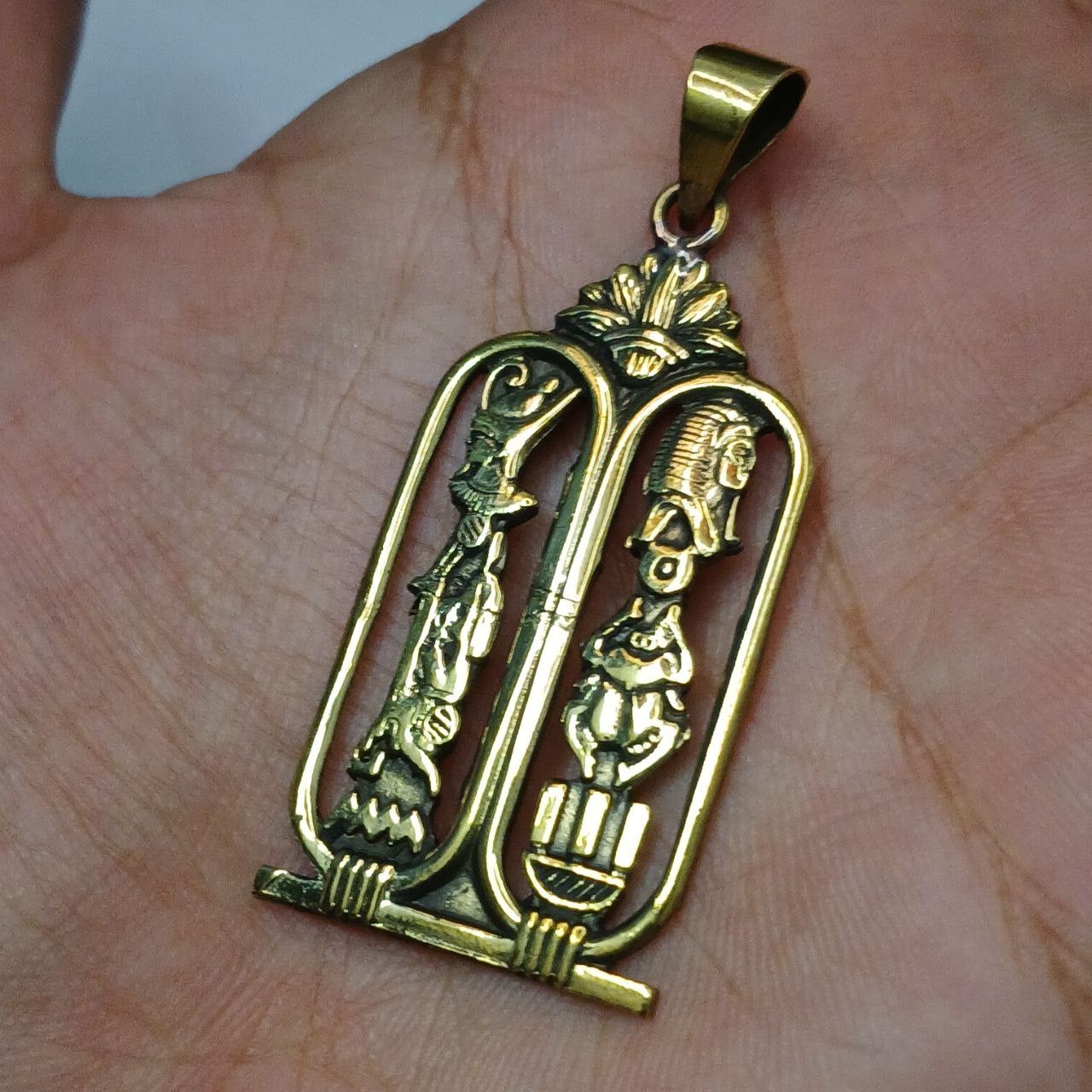 Handmade Elegant Egyptian gold-tone copper cartouche pendant with Size ONE SIZE - 3 Thumbnail
