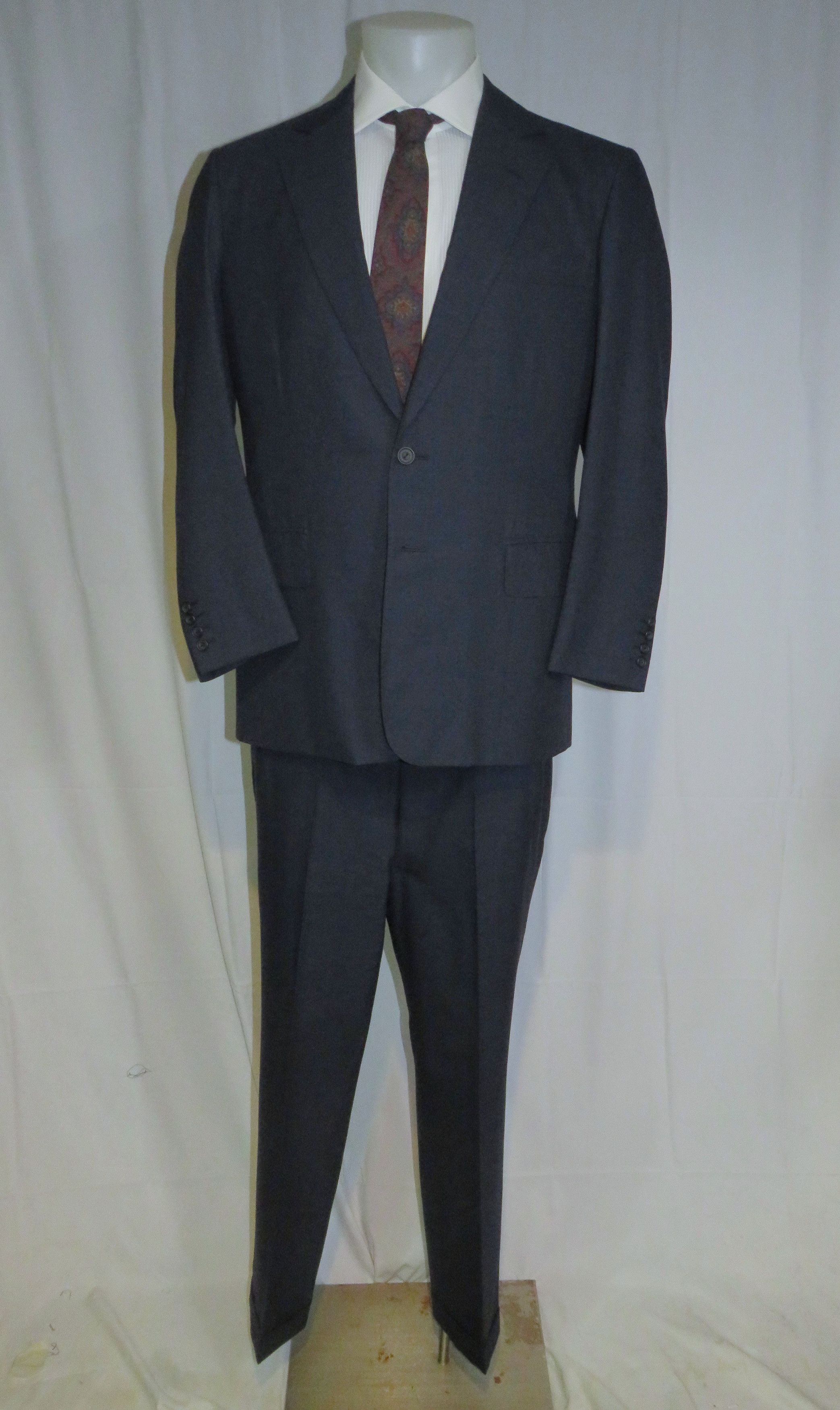 Henry Poole Savile Row Bespoke VTG Blue Hopsack Two Button Suit 40R Size 40R - 1 Thumbnail