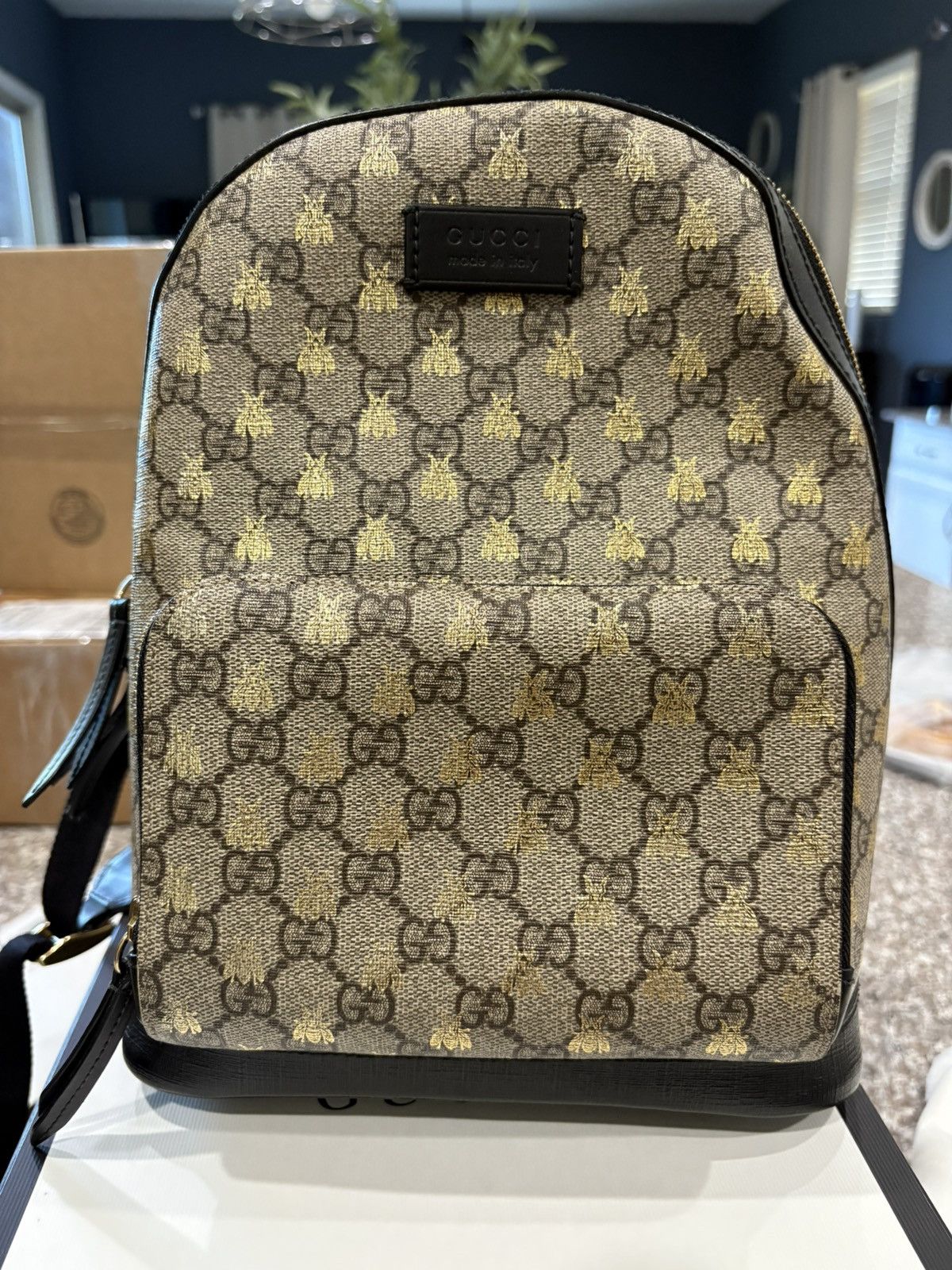 Gucci Black GG Supreme Canvas Bee Backpack Size ONE SIZE - 1 Thumbnail